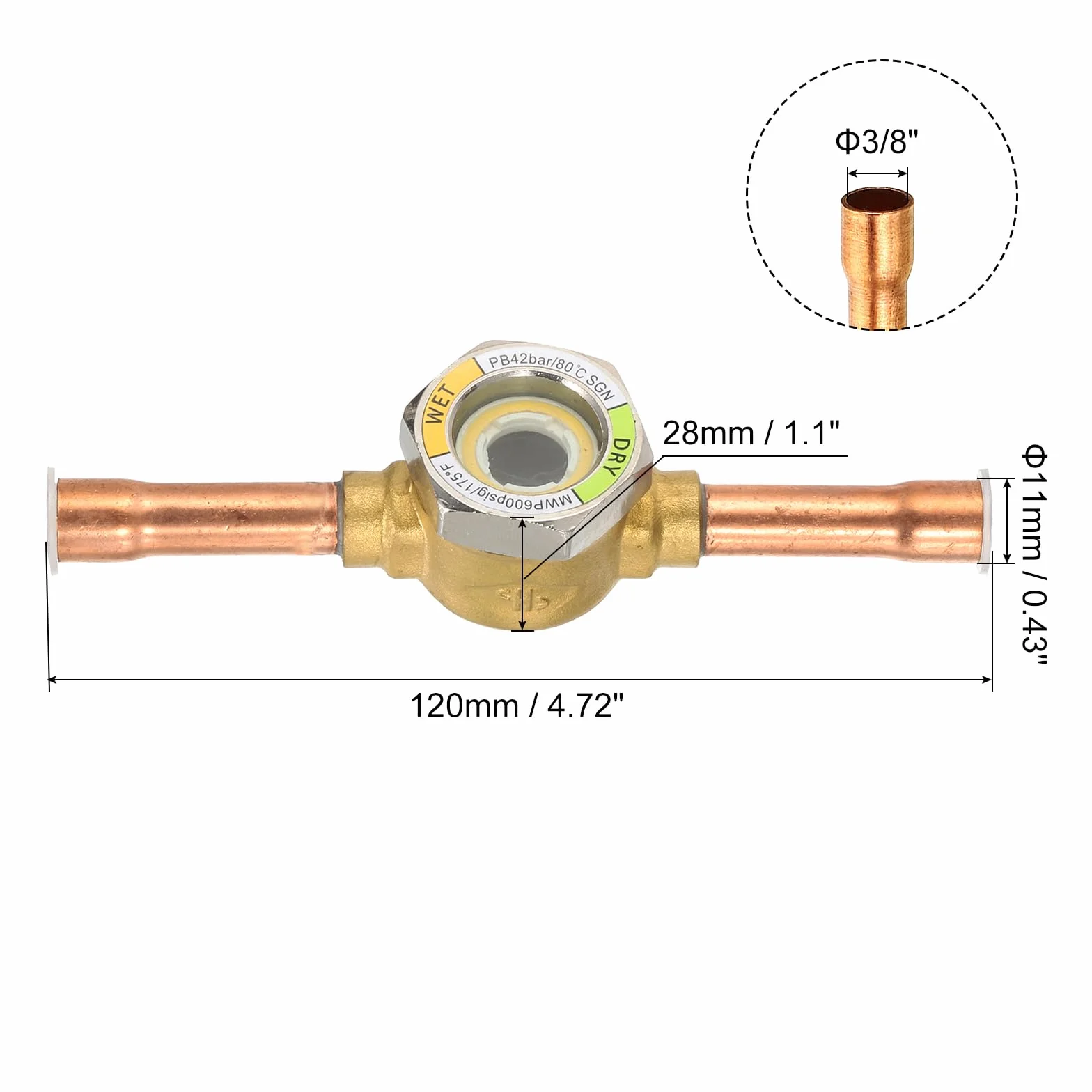 PATIKIL Wziernik, 2 szt. 3/8 x 3/8 pot uniwersalny wskaźnik wilgotności cieczy lutowanie do klimatyzacji HVAC chłodzenie