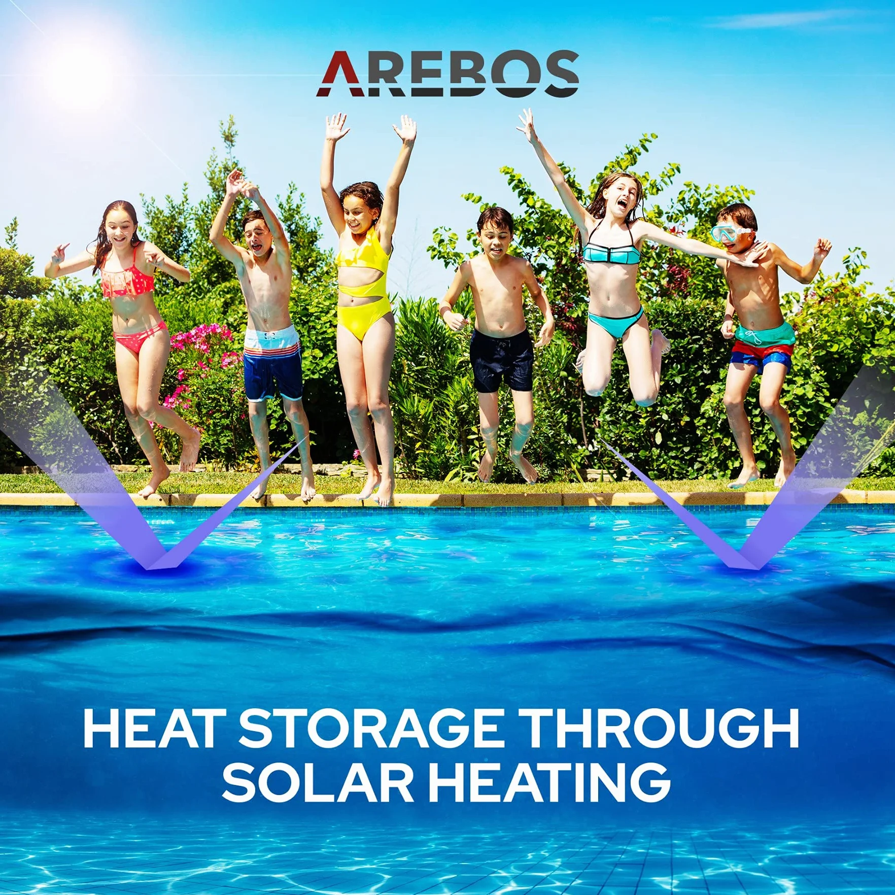 Arebos Plandeka solarna do basenu okrągła Ø 4,57 m, Czarny, grubość 120 µm, folia termiczna do podgrzewania wody, ograniczenia parowania, osłona przed zabrudzeniami, możliwość przycięcia rolki