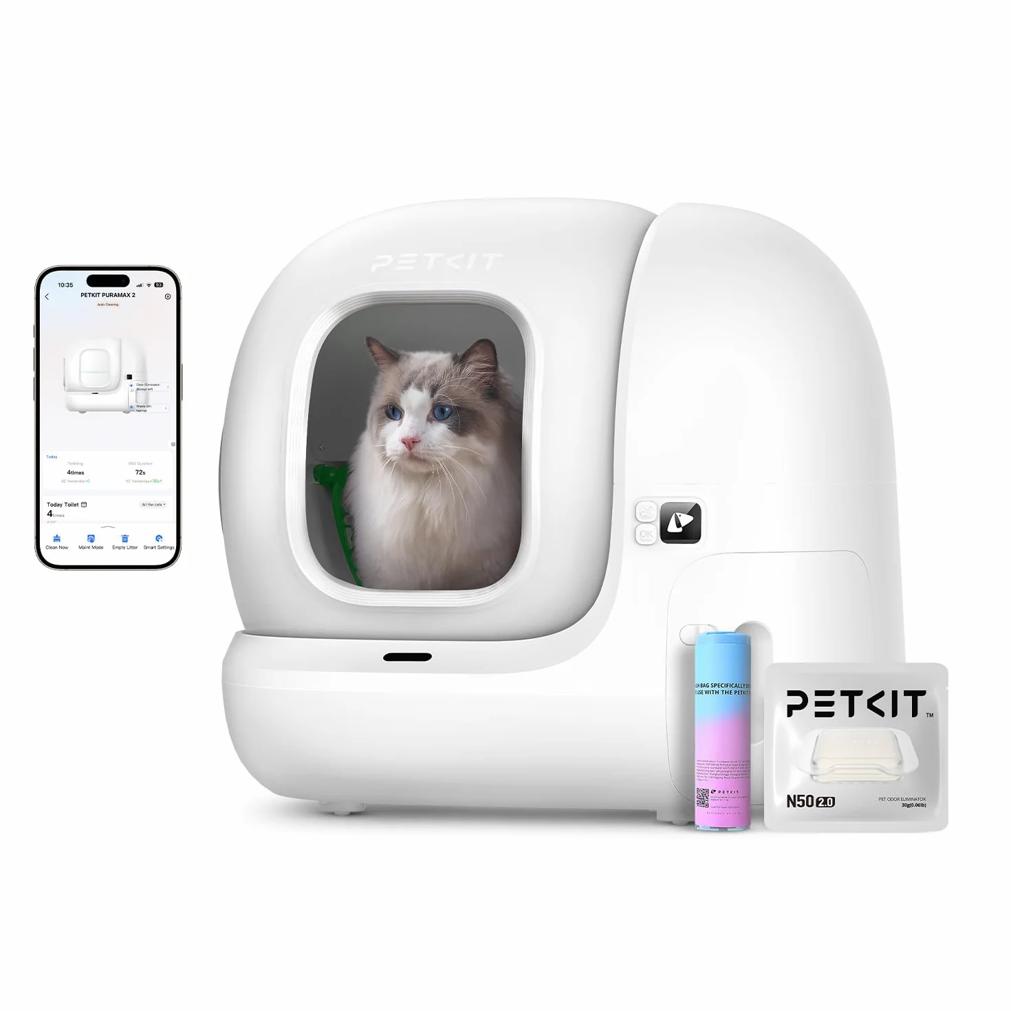 PETKIT Pura Max 2 Samoczyszcząca Kuweta dla Kota, Duża Objętość, xSecure, Eliminacja Nieprzyjemnych Zapachów, Aplikacja Control, N50