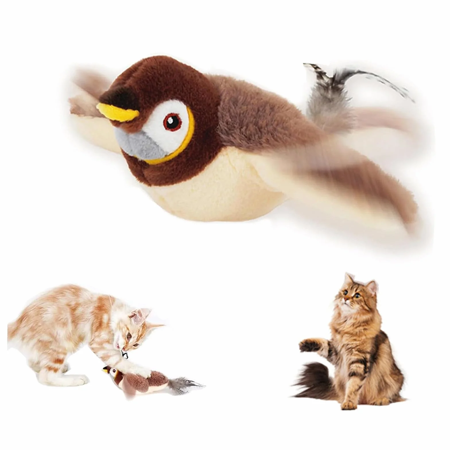 MplehDa Zabawka dla kotów, interaktywna zabawka dla kotów, latający ptak dla kotów, symulowany ćwierkający ptak, Flappy Bird Cat Toy automatyczna zabawka dla kotów