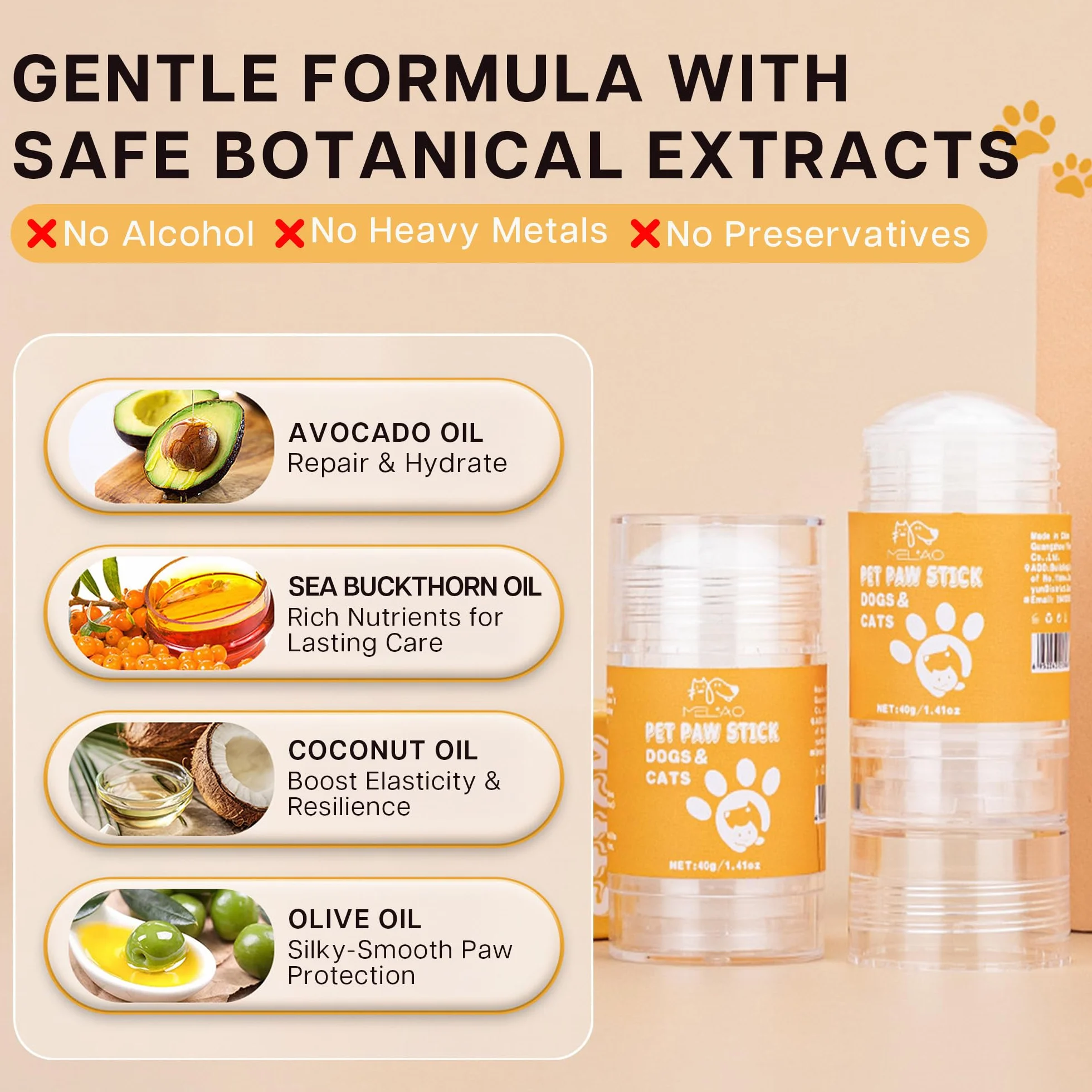 VRAIKO MELAO Lick-safe odżywka do łapy psa dla psów, kotów, 40 ml, naturalny pałeczka z olejem kokosowym i masłem shea, nawilżająca sucha, popękana łapa, klocki pysk