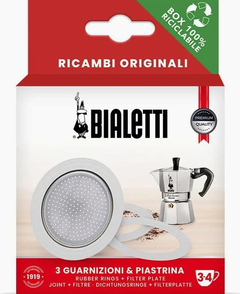 Bialetti Uszczelka do ekspresu do kawy ze stali nierdzewnej, 3 kubki, 3 uszczelki + sitko