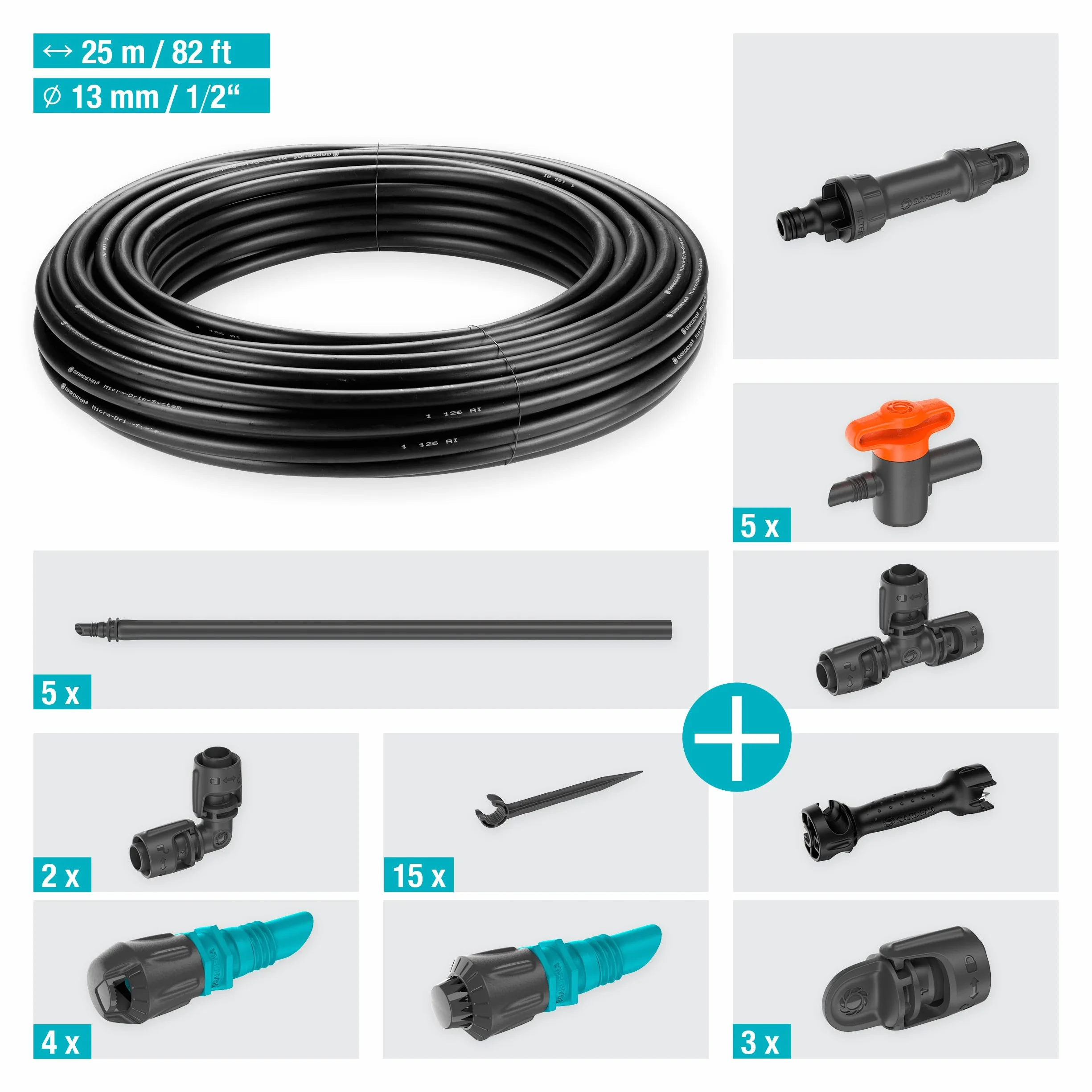 Gardena system Micro-Drip nawadnianie kropelkowe, zestaw do grządek warzywnych/kwiatowych (40 m²): Zest. start. gotowy do zast., wodooszcz. sys. nawad., prosta i elast. tech. połącz. (13450-20)