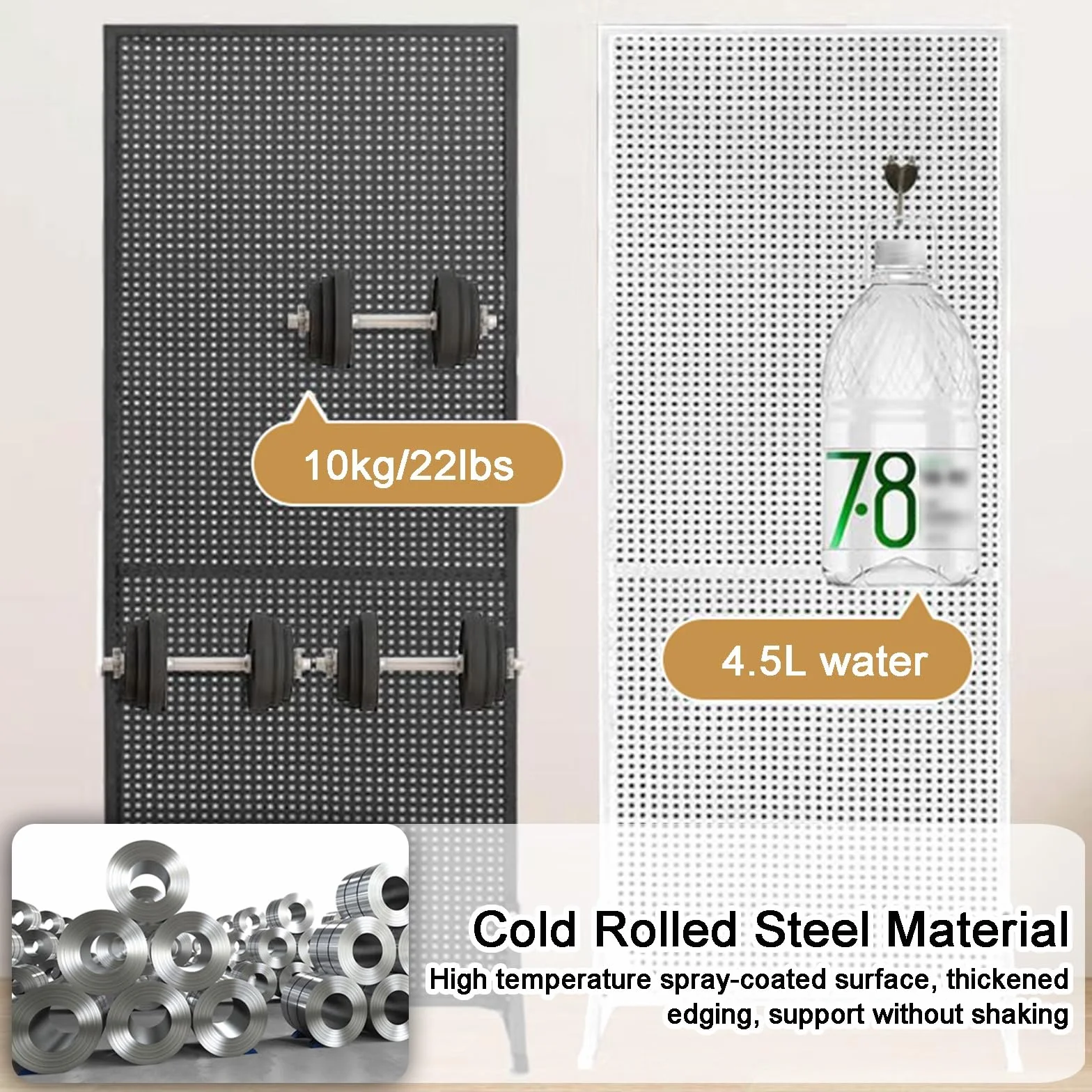 Stojący na Podłodze Metalowy Perforowany Stojak z 20 Haczykami na Kołki, Dwustronny Uchwyt Perforowanego Stojaka Ekspozycyjnego do Warsztatu w Supermarkecie(Black,50 * 150cm/20 * 59in)