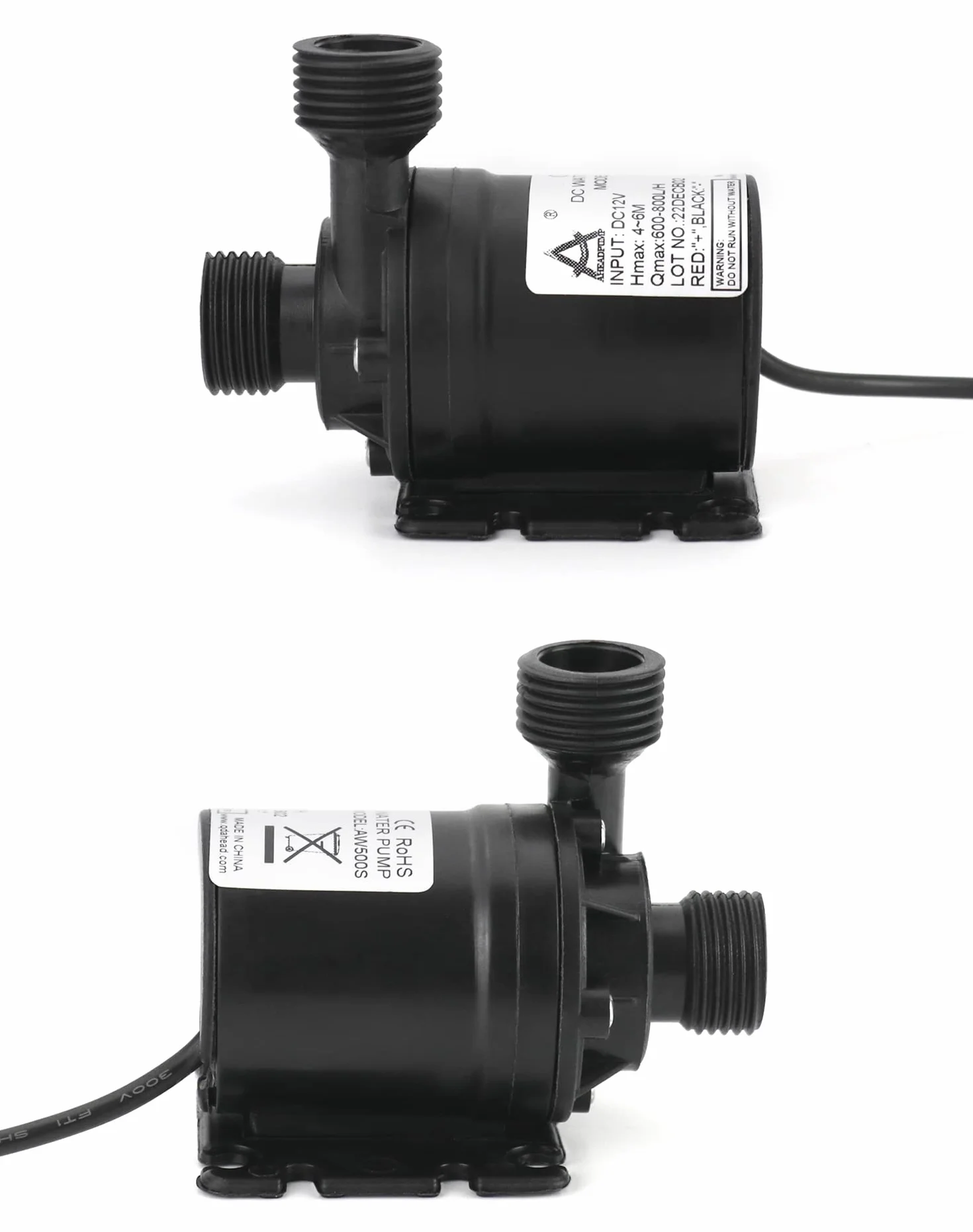 QWORK® 2 kawałki DC 12V pompa wodna 800L/H 5M, bezszczotkowa zatapialna pompa wodna, do basenu fontannowego system obiegu słonecznego system obiegu wody