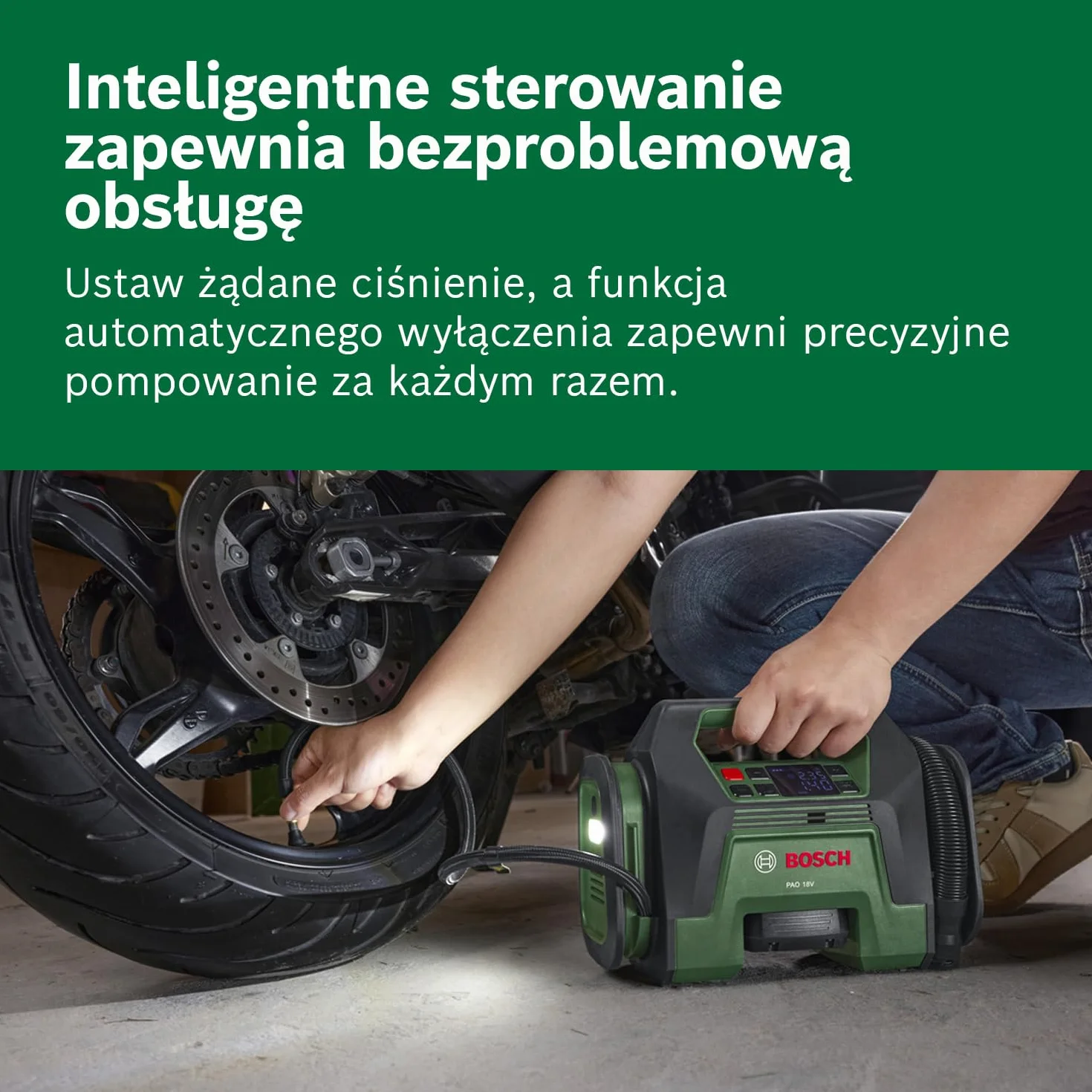 Bosch Pompka akumulatorowa PAO 18V (od opon do dużych akcesoriów dmuchanych, zawór zaciskowy do opon samochodowych, zawór Presta, igła do pompowania piłek, adapter do szybkiego pompowania)