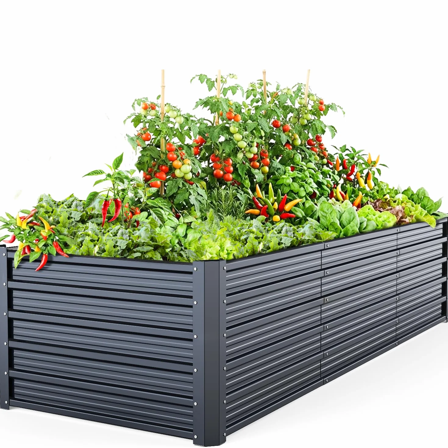 Ohuhu Podwyższona grządka metalowa, 240 x 90 x 60 cm, podwyższona grządka do ogrodu z wytrzymałej blachy stalowej o stabilnej konstrukcji, ochrona przed rdzą i długą trwałością – idealna do warzyw