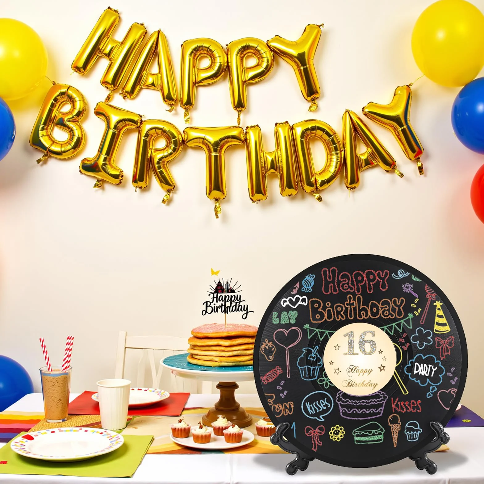 Płyta winylowa 'Sweet 16 Birthday' dekoracje 38 cm x 11,15 cm, dekoracje na 16. urodziny, przyjęcie, plakat, alternatywa dla księgi gości na 16. urodziny, świetny prezent dla dziewcząt lub chłopców