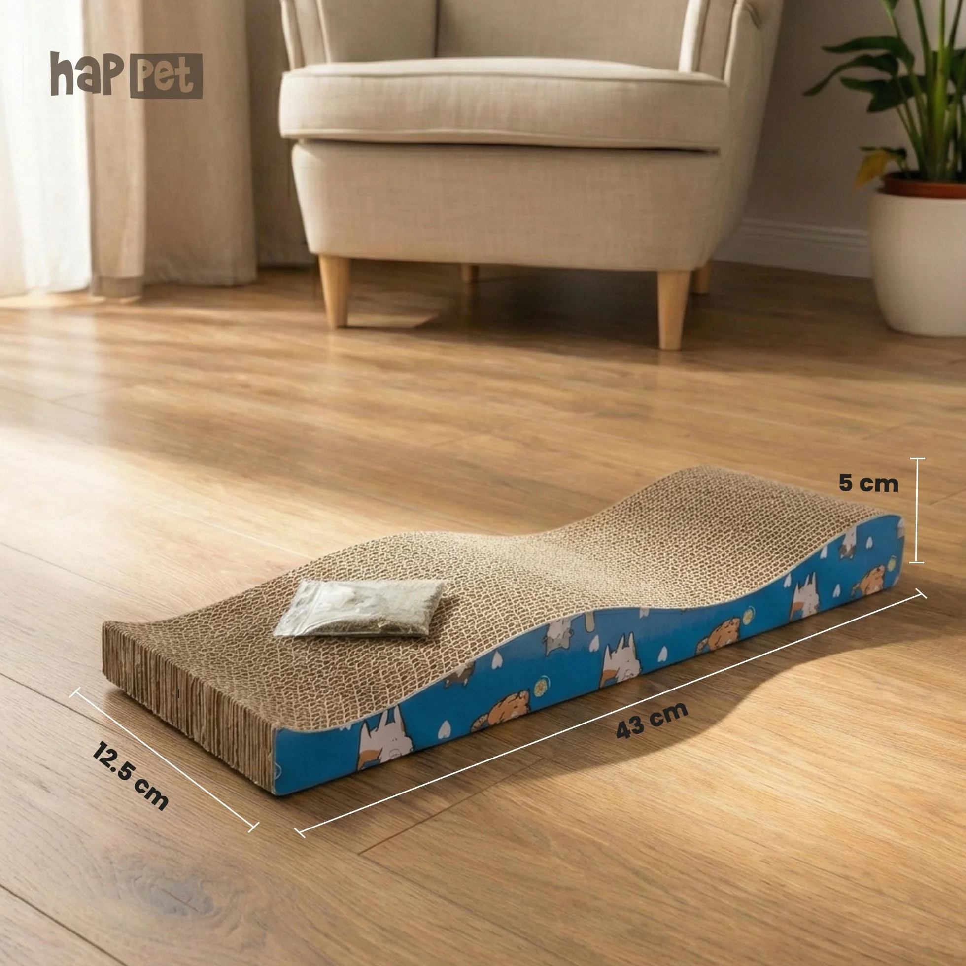HAPPET Drapak Kartonowy NALA 43×12,5×4,5 cm z Kocimiętką i Sznurkiem Do Zawieszenia