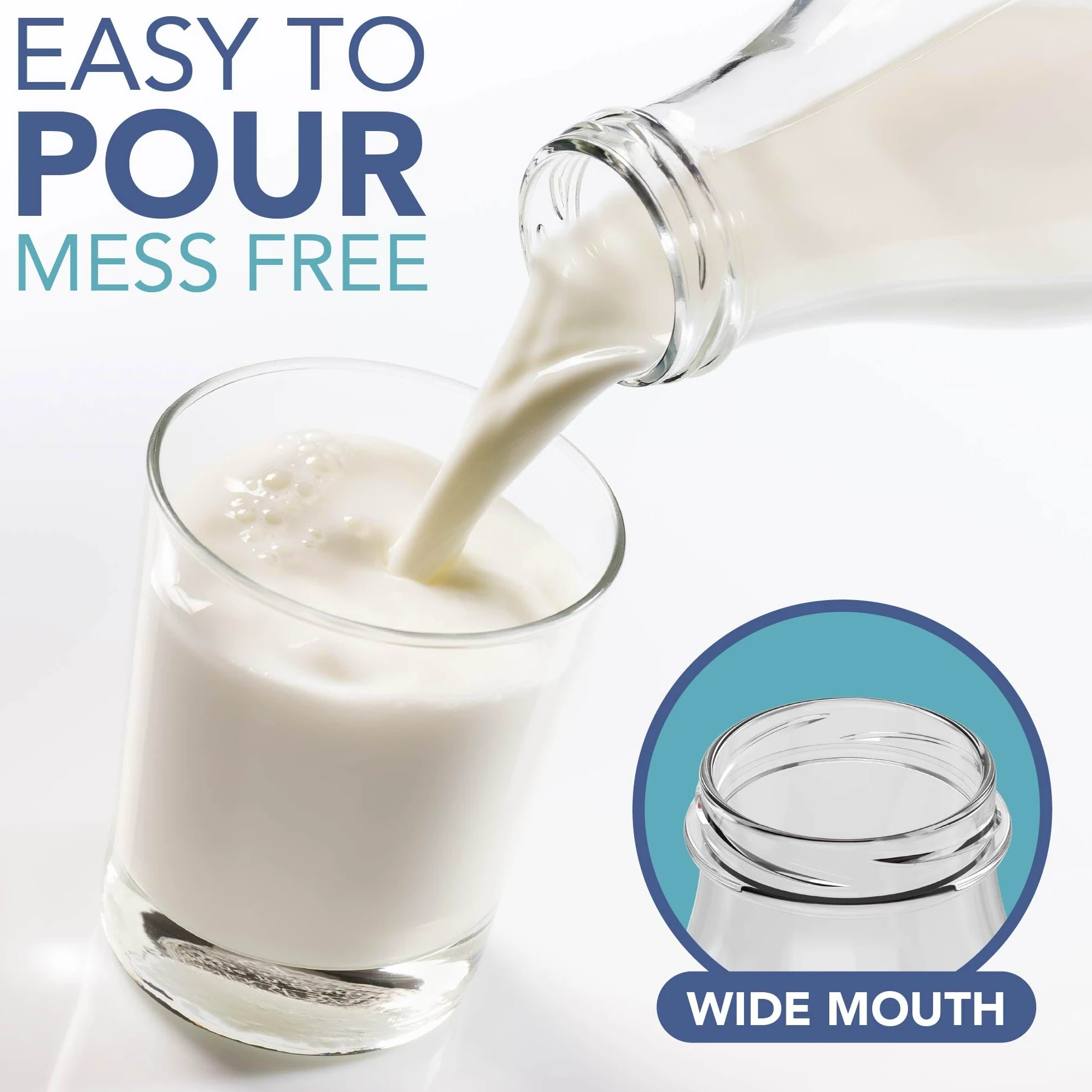 HEFTMAN Szklane butelki na mleko z pokrywkami, puste, 500 ml, zestaw 6 hermetycznych butelek na mleko z czerwonymi pokrywkami w kratkę do napojów, płynów i dekoracji, retro szklane butelki na soki na
