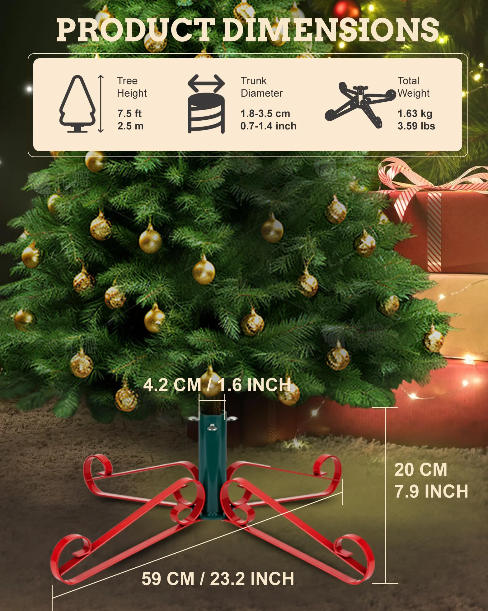 PUDO Stojak na choinkę, stojak na choinkę: Grace Artificial Christmas Tree Stand zielony i czerwony