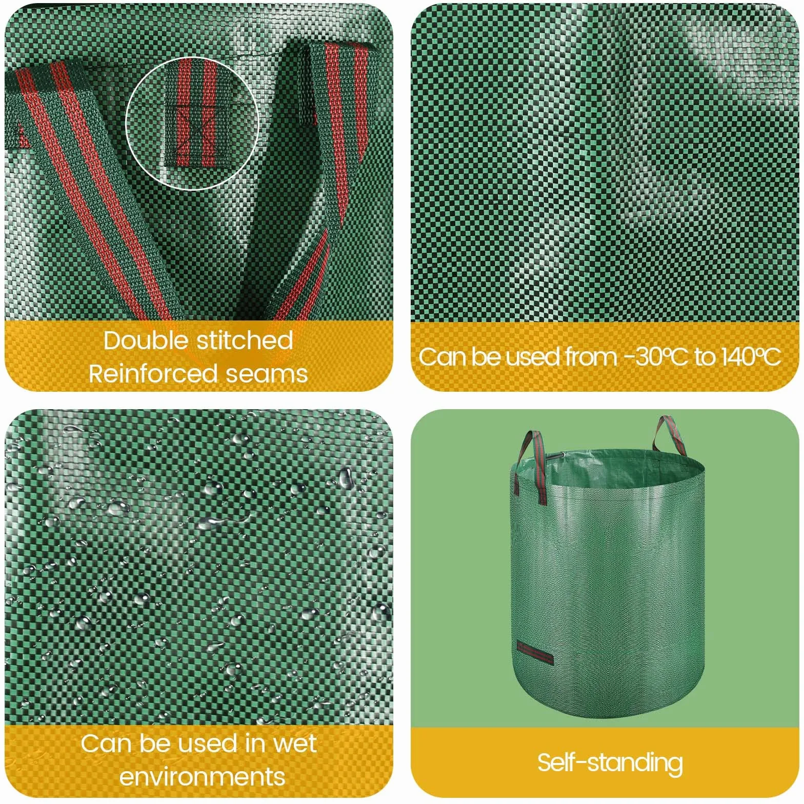 Worek ogrodowy na odpady ogrodowe, stabilny worek na odpady ogrodowe, 3 x 272 l, worek na liście – worki ogrodowe na odpady ogrodowe – z tkaniny polipropylenowej 150 g/m² – worki na zielone cięcie