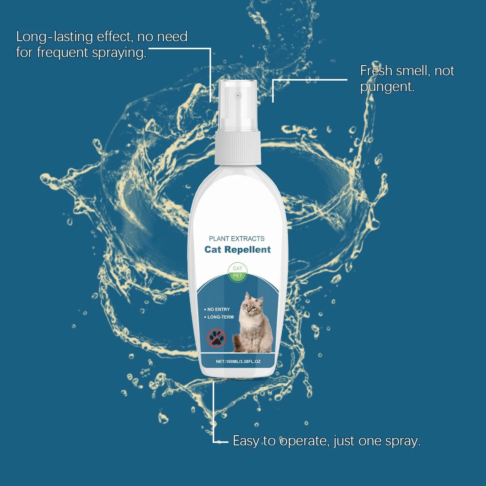 Spray do odstraszania kotów, 100 ml, środek odstraszający koty do użytku wewnątrz i na zewnątrz, spray przeciw zarysowaniom, naturalne składniki, oddawanie moczu i zarysowania, na dywany
