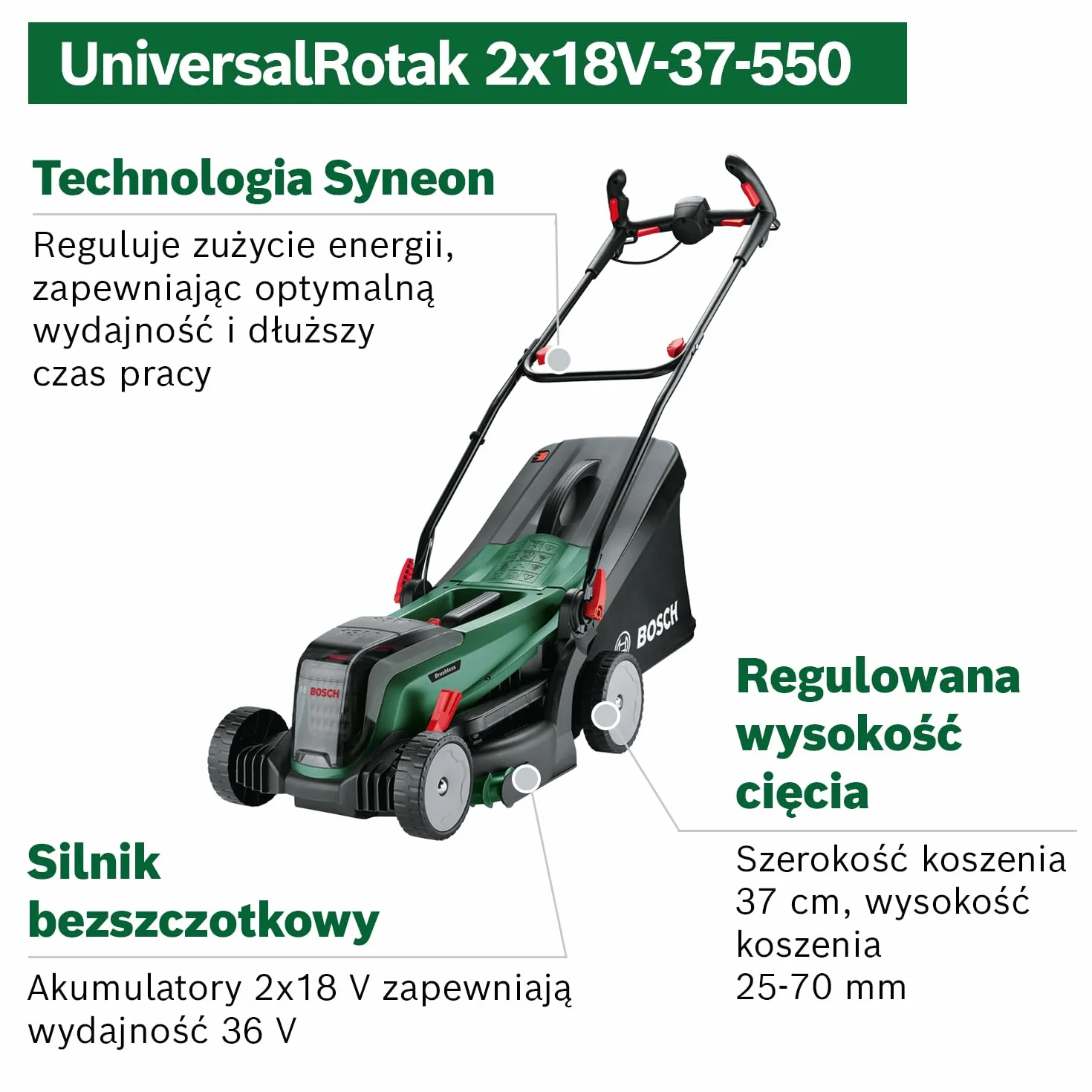 Bosch Kosiarka Akumulatorowa, Zielony, 37 cm obszaru roboczego