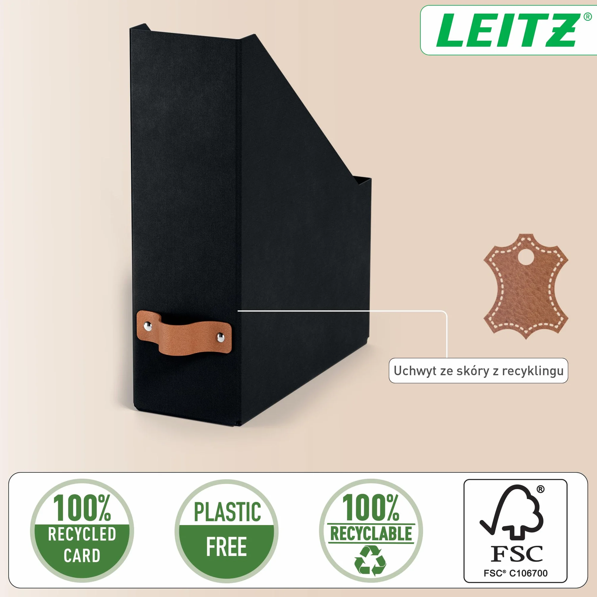Organizer na Dokumenty Leitz Puro – Zestaw 2x Stojak na Gazety A4, Kompatybilnych z Regałami Modułowymi i Półkami, Pomieści 900 Arkuszy (80 g/m²), 10 x 26 x 31 cm, Czarny
