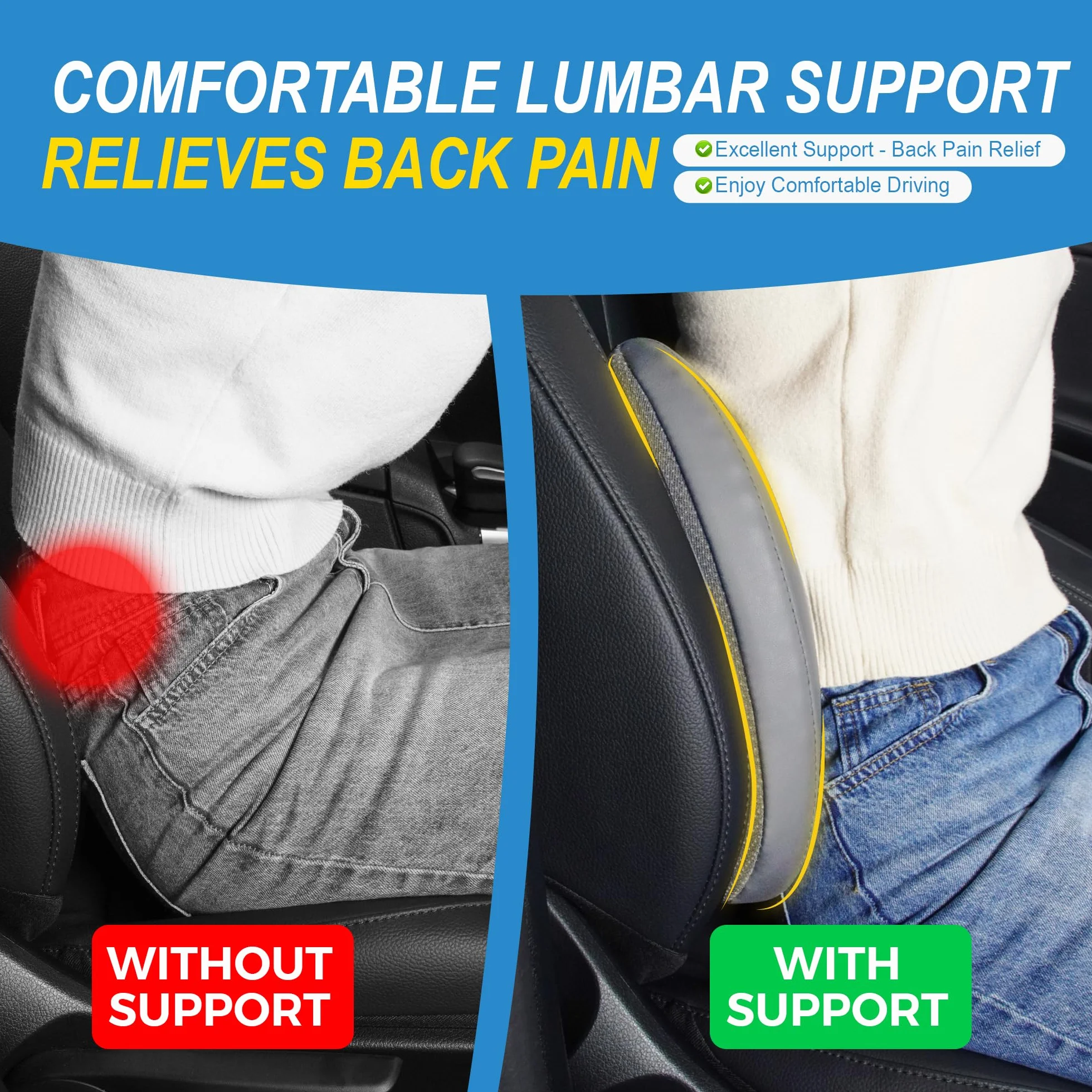 Lofty Aim Memory Foam Lumbar Support Cushion Relieves Lower Back Pain for Car, Office Chair, and Wheelchair Use, 4D Mesh Cover, Gray