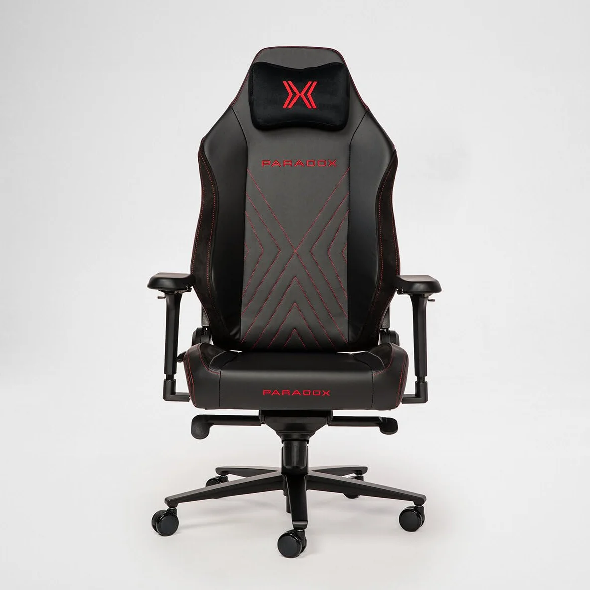 Paradox - Krzesło gamingowe Dark Lava - Fotel gamingowy PC z poduszką - Wygodne krzesło do biurka - Krzesło komputerowe z alcantarą - Z poduszką - Czarny, Czerwony, Wzór Strzałek
