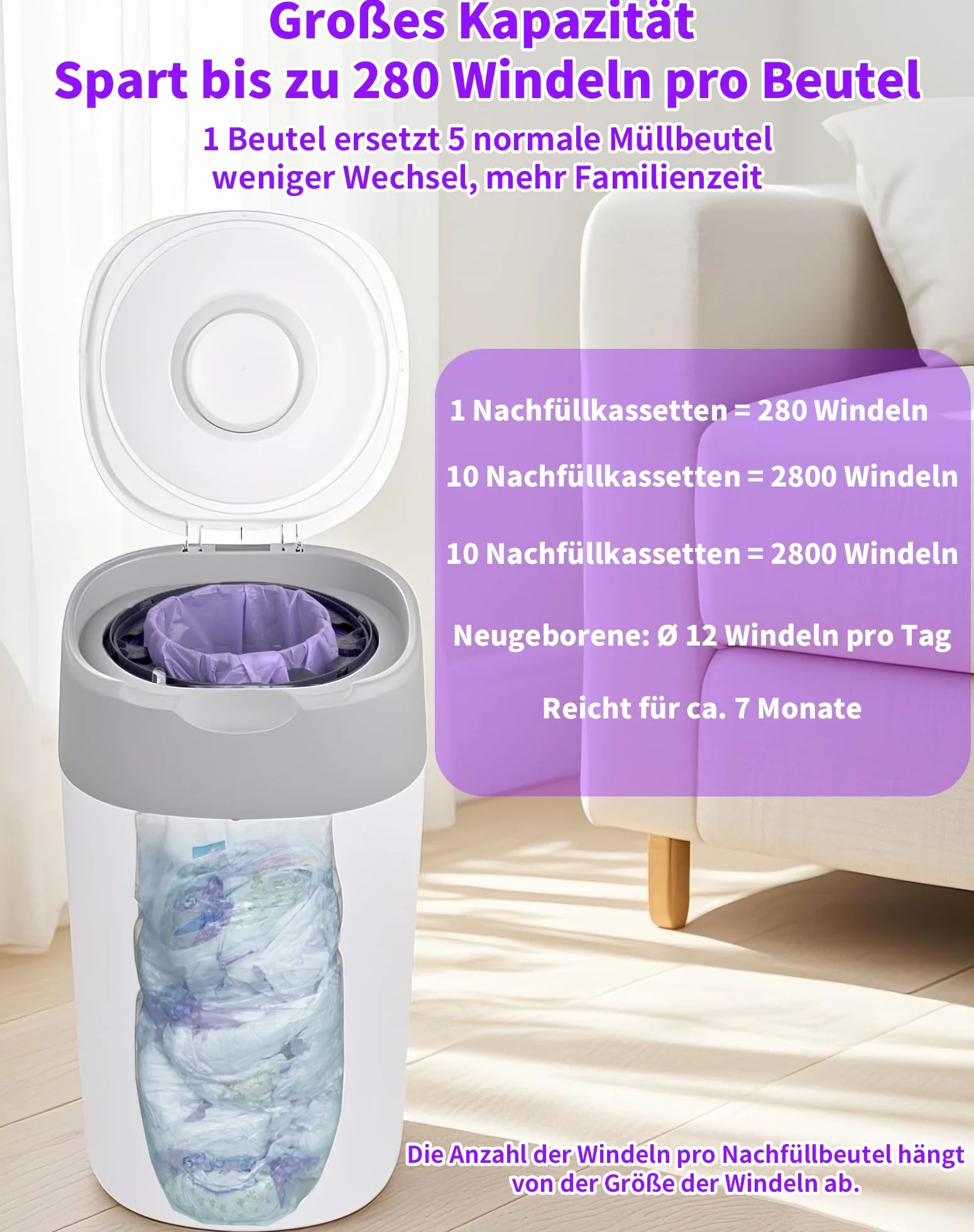 10 sztuk kaset uzupełniających do pojemników na pieluchy – folia uzupełniająca specjalnie do pielęgnacji niemowląt – 7-warstwowa, bardzo mocna i bezzapachowa, kompatybilna z popularnymi koszami na