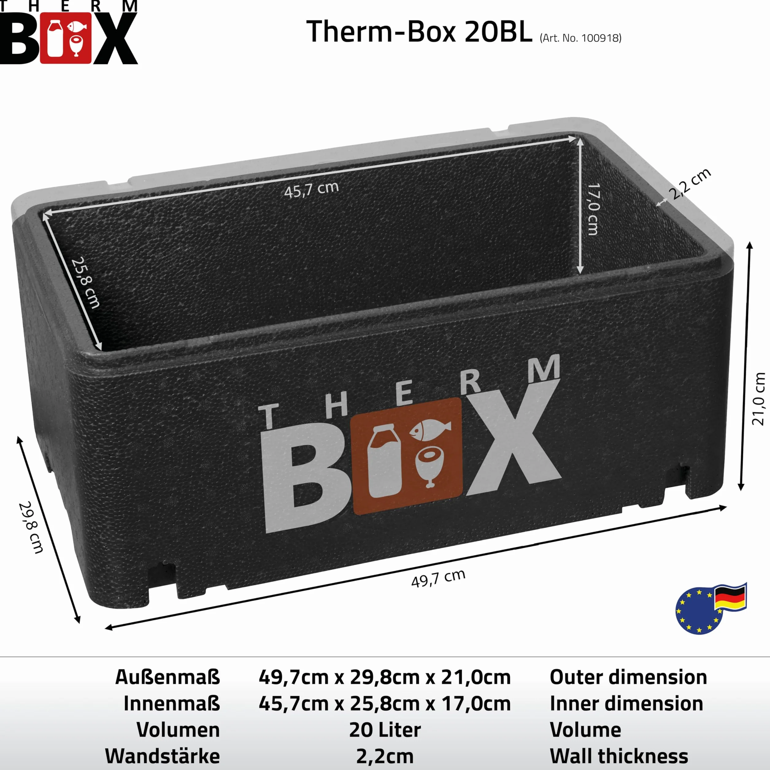 THERM BOX Profesjonalne pudełka styropianowe, 12 l do 46 l, można układać w stos, pudełko termoizolacyjne, pojemnik termiczny, stabilny, wytrzymały