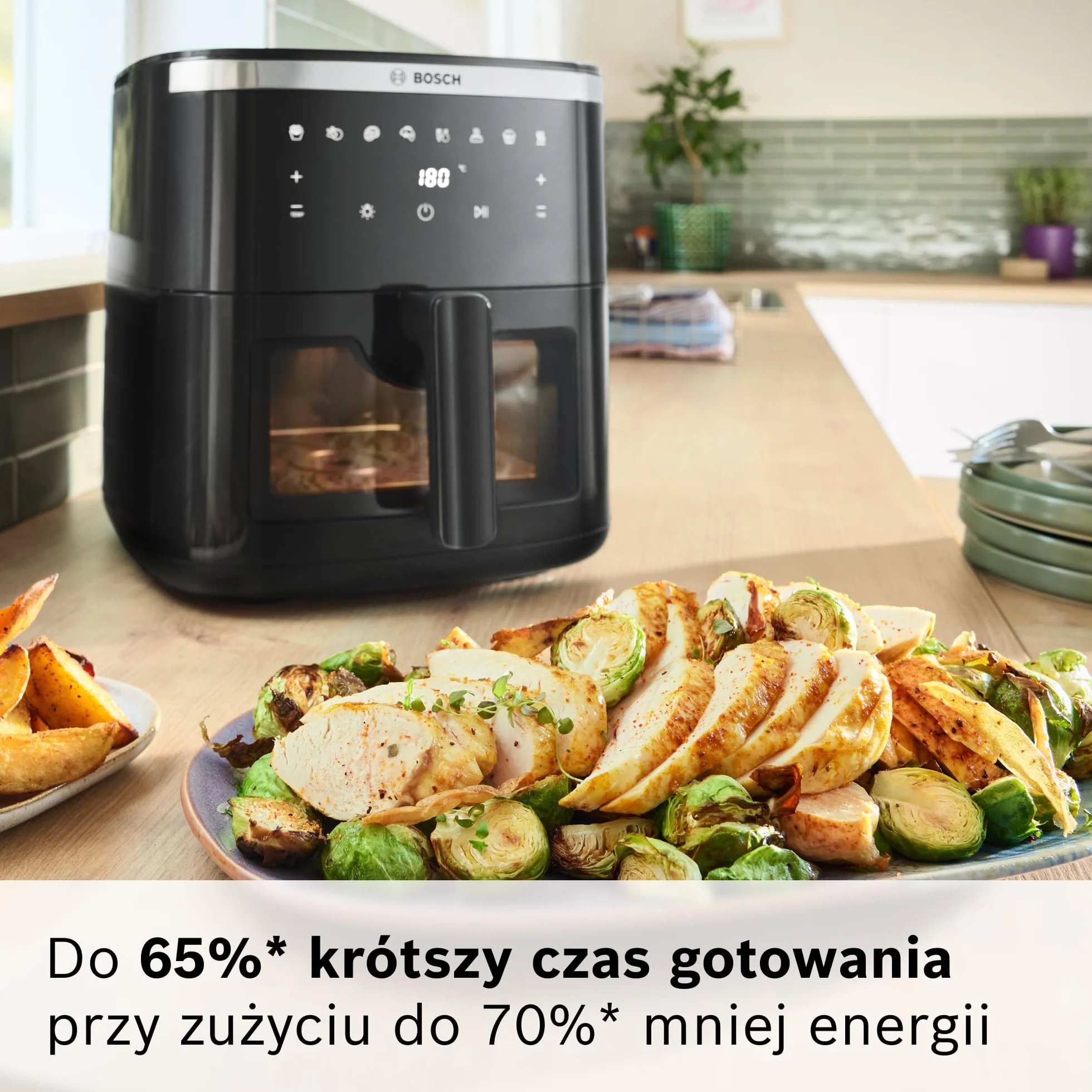 Bosch Air Fryer Serie 6, MAF671B0, pojemność XXL 7,2 l, 7 programów, podświetlane okienko, do 65% szybsze gotowanie, czarny