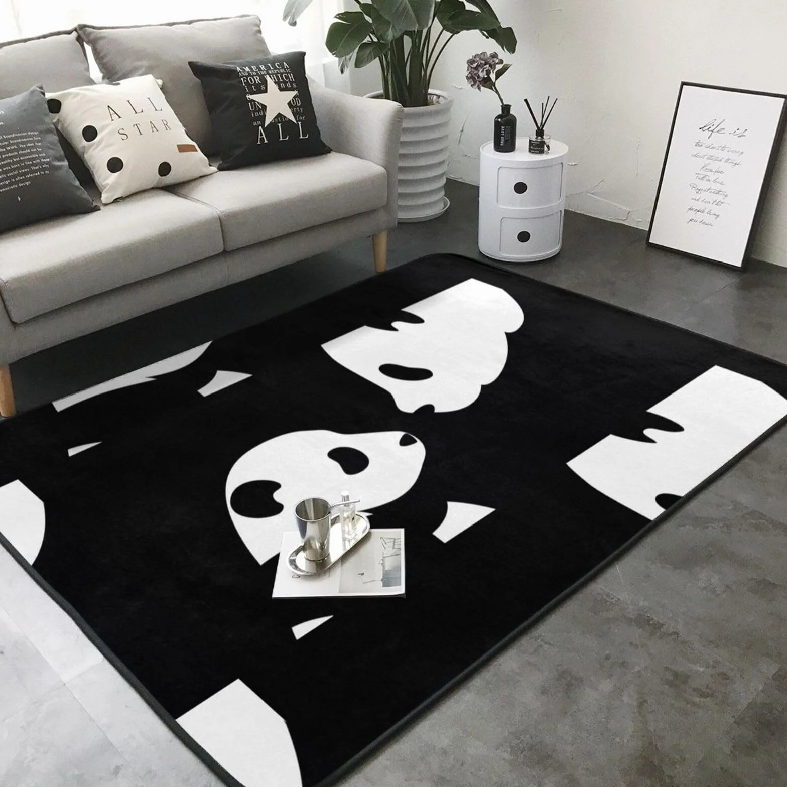 Panda Zwierzę Gryzak Antypoślizgowa Chłonna Mata Podłogowa 203x148 cm, Do Dekoracji Domu Parapetówka Nowy Dom Prezent
