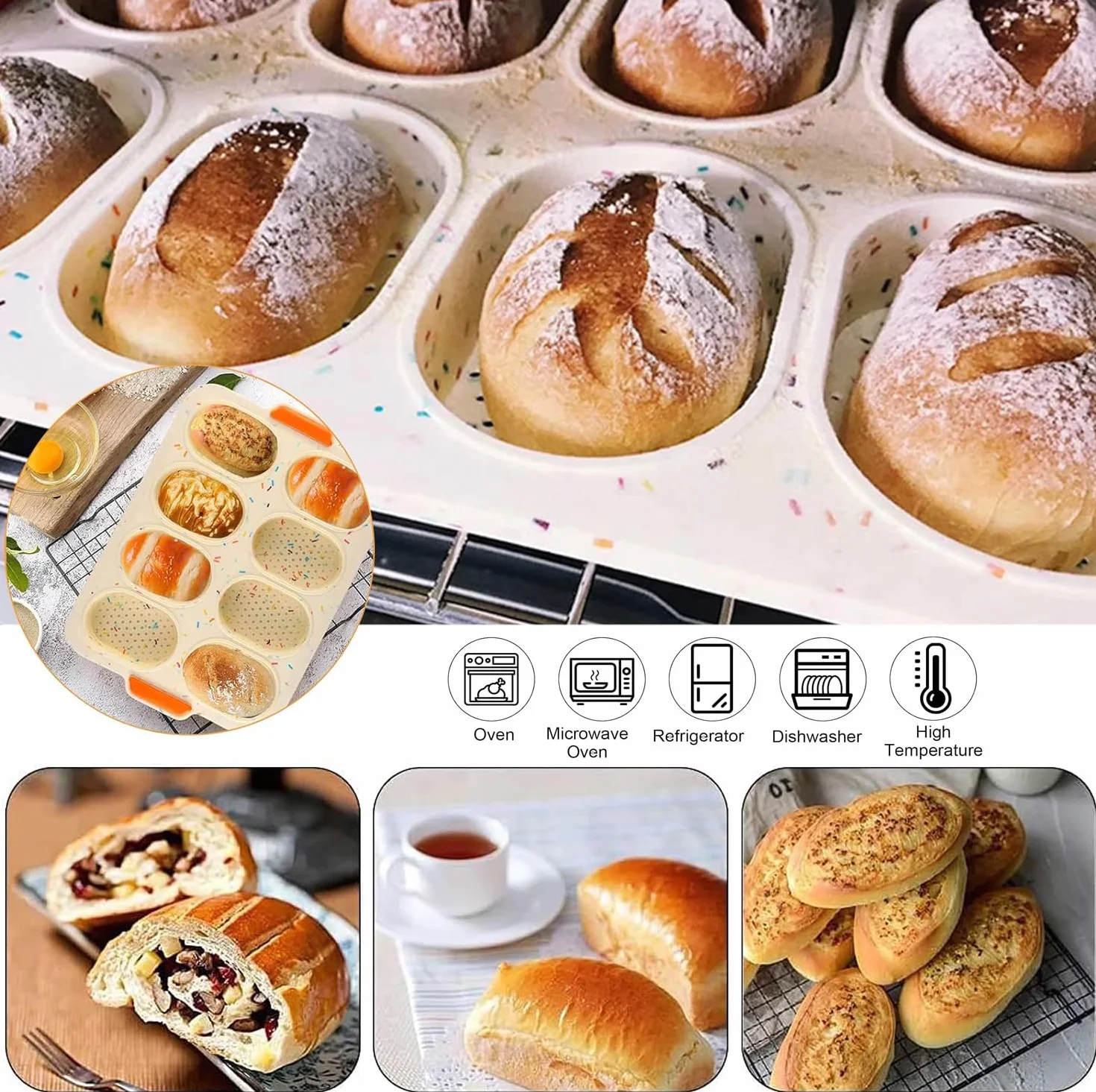 Nieprzywierająca Forma do Bagietek, 8 Pustych Przestrzeni, Forma do Pieczenia Bułek, do Pieczenia Francuskiego Breadsticka, Bułek, Chleba
