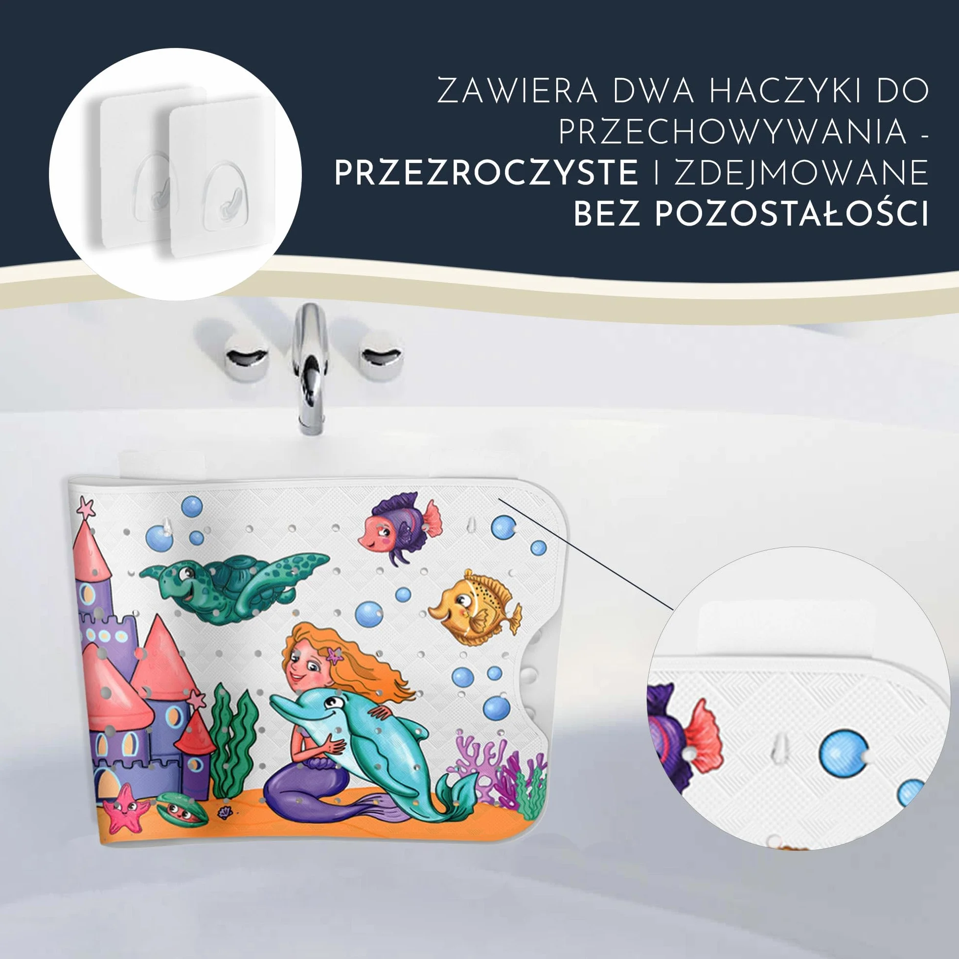 Homerella Mata do wanny dla dzieci, 100 x 40 cm, antybakteryjna, bardzo wygodna, w zestawie z zawieszeniem, antypoślizgowa mata prysznicowa dla dzieci i niemowląt. (Syrene)
