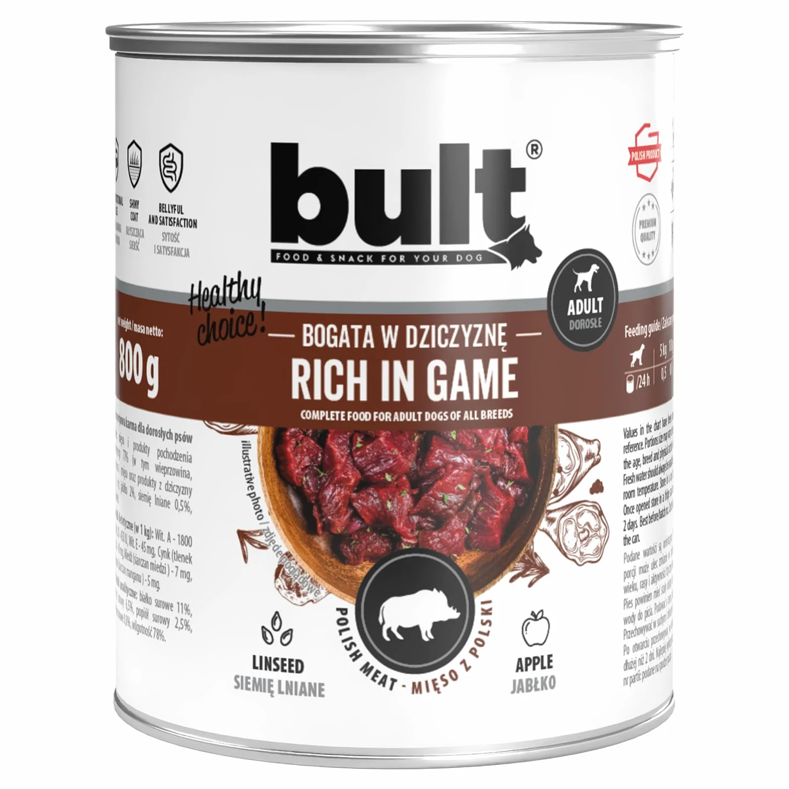 BULT, Mokra Karma dla Psa, Mix Smaków (Dorsz, Dziczyzna, Indyk, Jagnięcina, Kaczka, Wołowina), 800g x 12 Puszek, Dla Dorosłych Psów, Bez Konserwantów