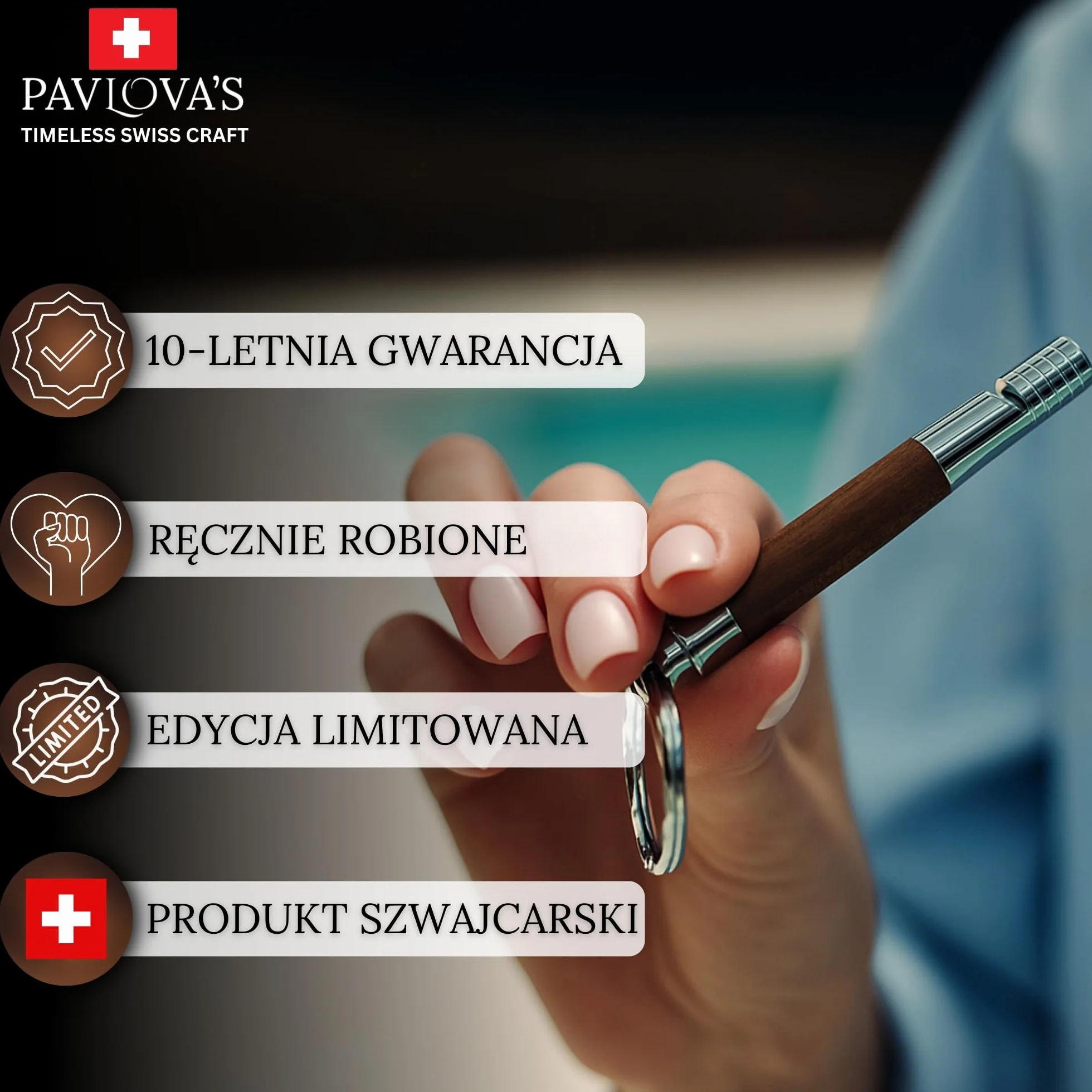PAVLOVA'S Szwajcarski ręcznie robiony gwizdek dla psa z kluczykiem – orzech i stal nierdzewna – kompaktowe narzędzie treningowe do codziennego użytku z czystym tonem – pudełko upominkowe – 10-letnia