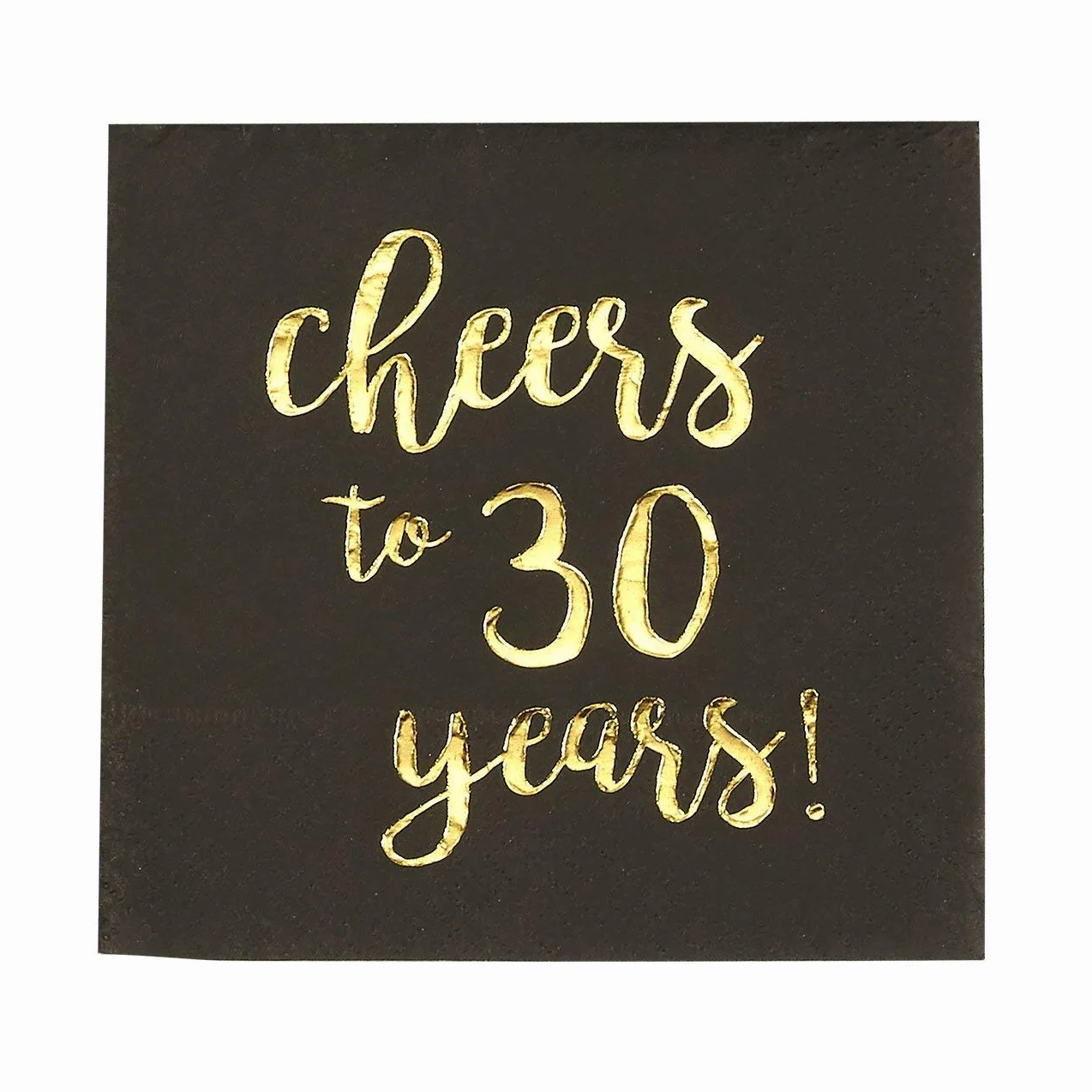 Zestaw 50 serwetek Cheers to 30 lat, 3-warstwowe papierowe serwetki, dekoracje na 30. urodziny dla mężczyzn i kobiet, impreza rocznicowa, czarno-złote, 25 x 25 cm