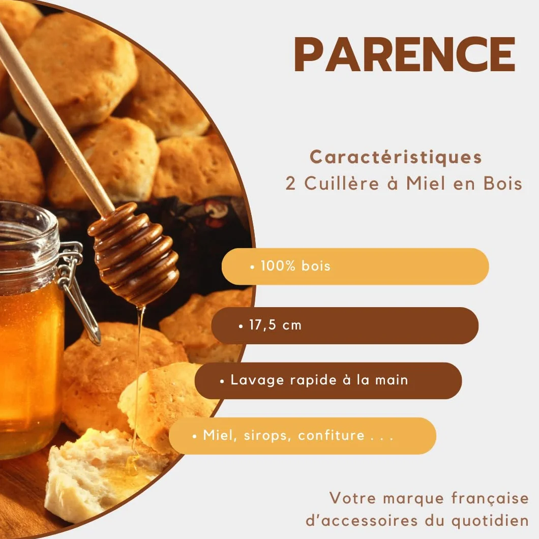 PARENCE.- Zestaw 2 drewnianych łyżek do miodu - 17,5 cm - Praktyczne i wszechstronne blendery do miodu - Naturalne, 2 sztuki