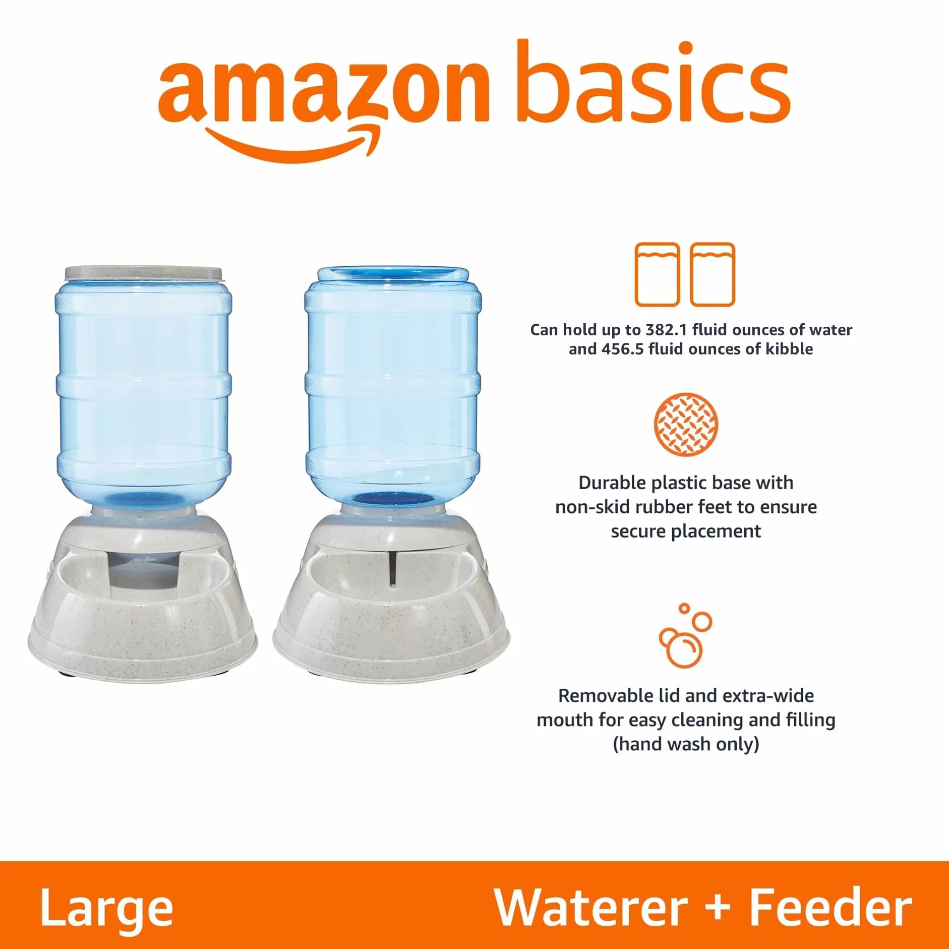 Amazon Basics Dozownik karmy i wody dla zwierząt domowych, podajnik, duży, szary