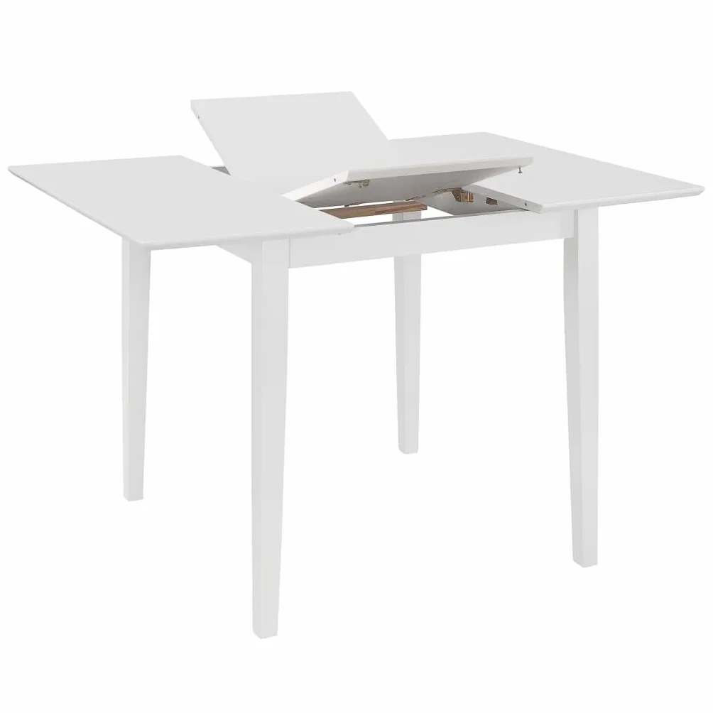 Wysuwany stół do jadalni, biały, 80-120 x 80 x 74 cm, z płyty MDF i litego drewna gumowego, stół kuchenny i stół do jadalni dla rodziny i gości, zajmuje mało miejsca i wszechstronny, na