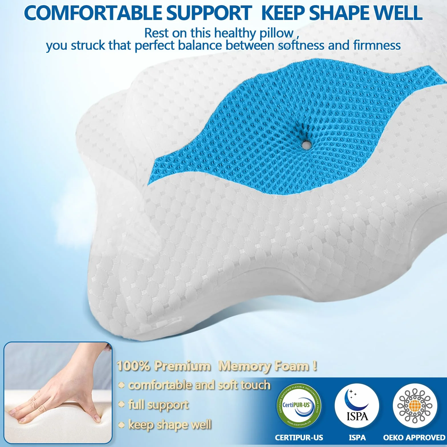 CHxxy Poduszki z pianki z pamięcią kształtu, łagodząca ból szyi i ramion, ergonomiczna poduszka konturowa, miękka, do spania na boku, do spania na brzuchu i spania na plecach