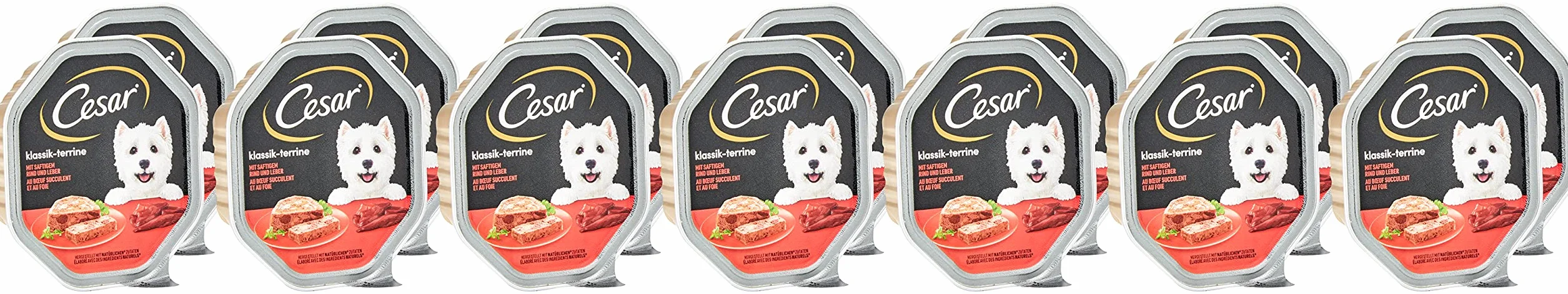 Cesar Adult karma dla psów klasyczna, z soczystą wołowiną i wątrobą, 14 misek, 14 x 150 g – karma dla psów premium, mokra, bez dodatku cukru, sztuczne aromaty lub barwniki