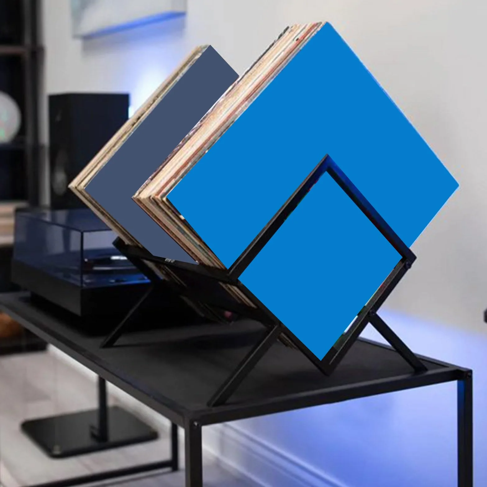 Stylowy metalowy stojak na płyty winylowe z podstawą, stojak na biurko dla miłośników muzyki, elegancki wystrój domu, przechowywanie ochronne dla dorosłych, świetny pomysł na prezent