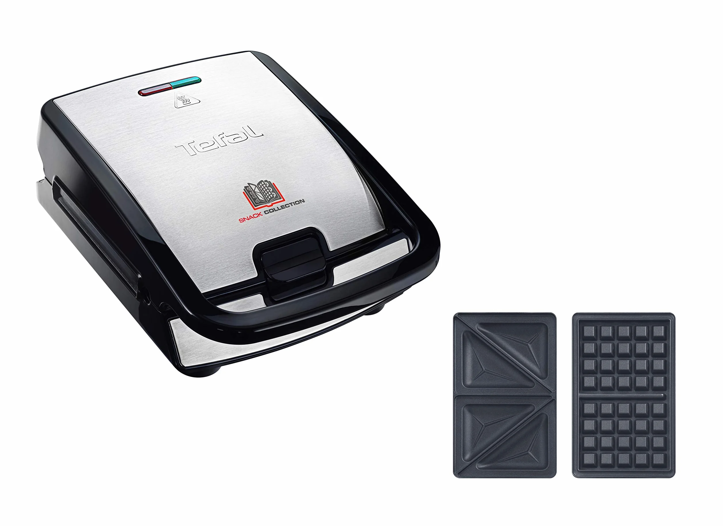 TEFAL SW852D Snack Collection, Opiekacz do kanapek i gofrów, 2 wymienne komplety płyt w zestawie, Moc 700W, Możliwość mycia w zmywarce, srebrny