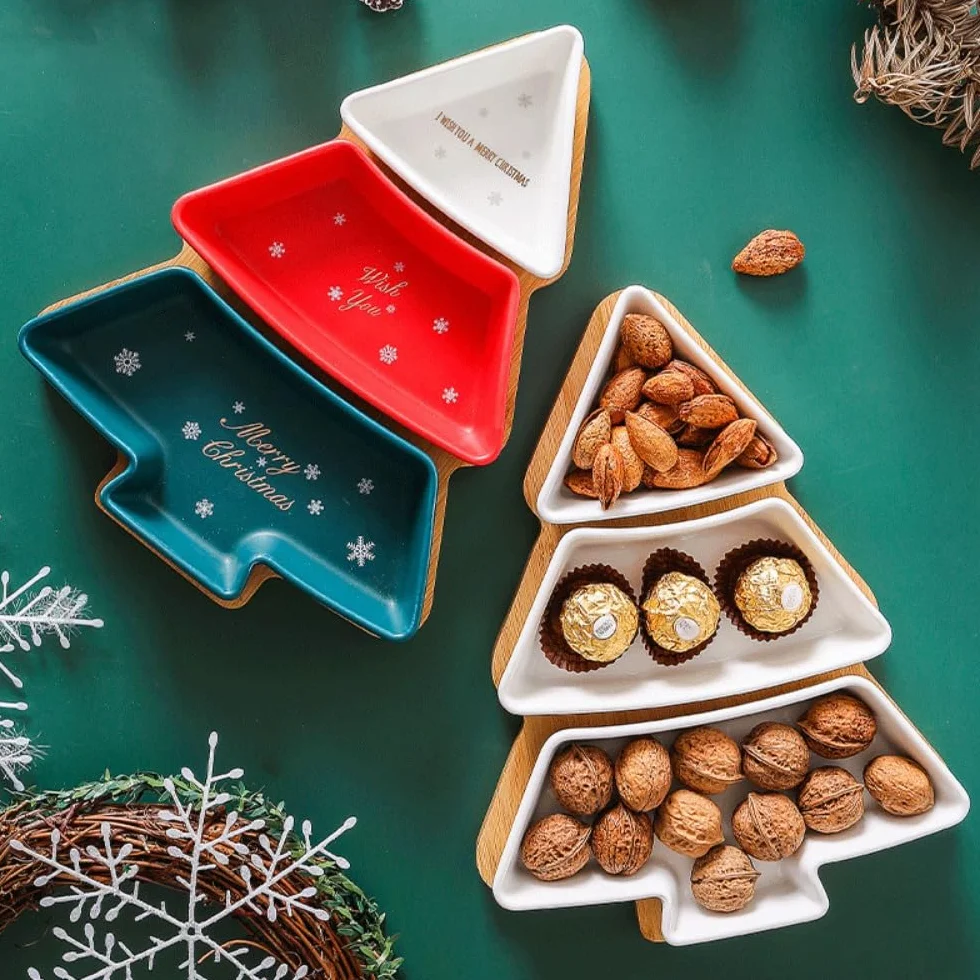 Obrotowy talerz ceramiczny w kształcie choinki do suszonych owoców i przekąsek – elegancka biała zastawa stołowa na przyjęcia świąteczne i świąteczne spotkania