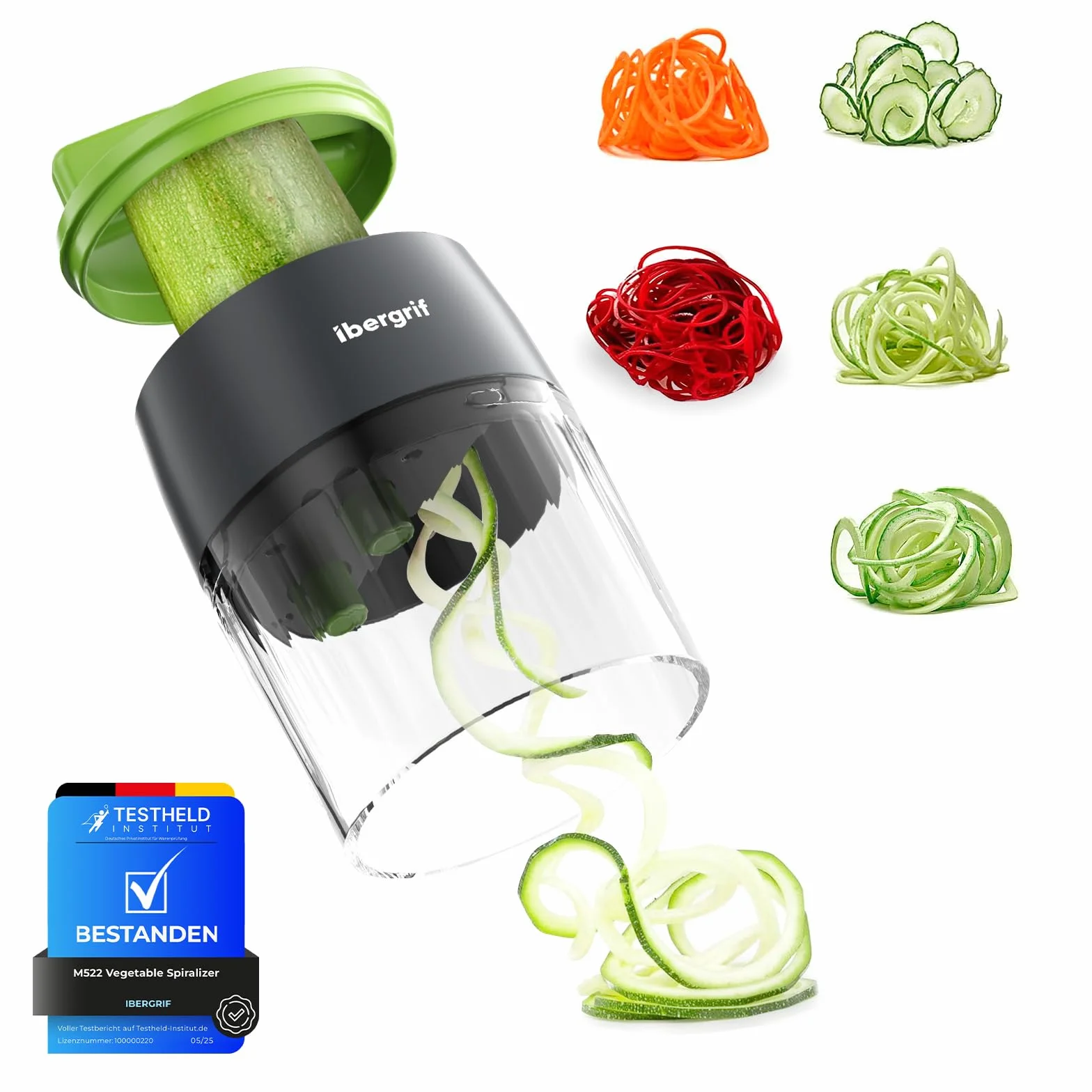 Ibergrif M522 spiralizer do warzyw, maszyna do spaghetti z cukinii ulepszona, spiralizer do cukinii wolny od BPA, nadaje się do zmywarki, 4 w 1 do krojenia cukinii, odpowiedni do ogórków i cukinii