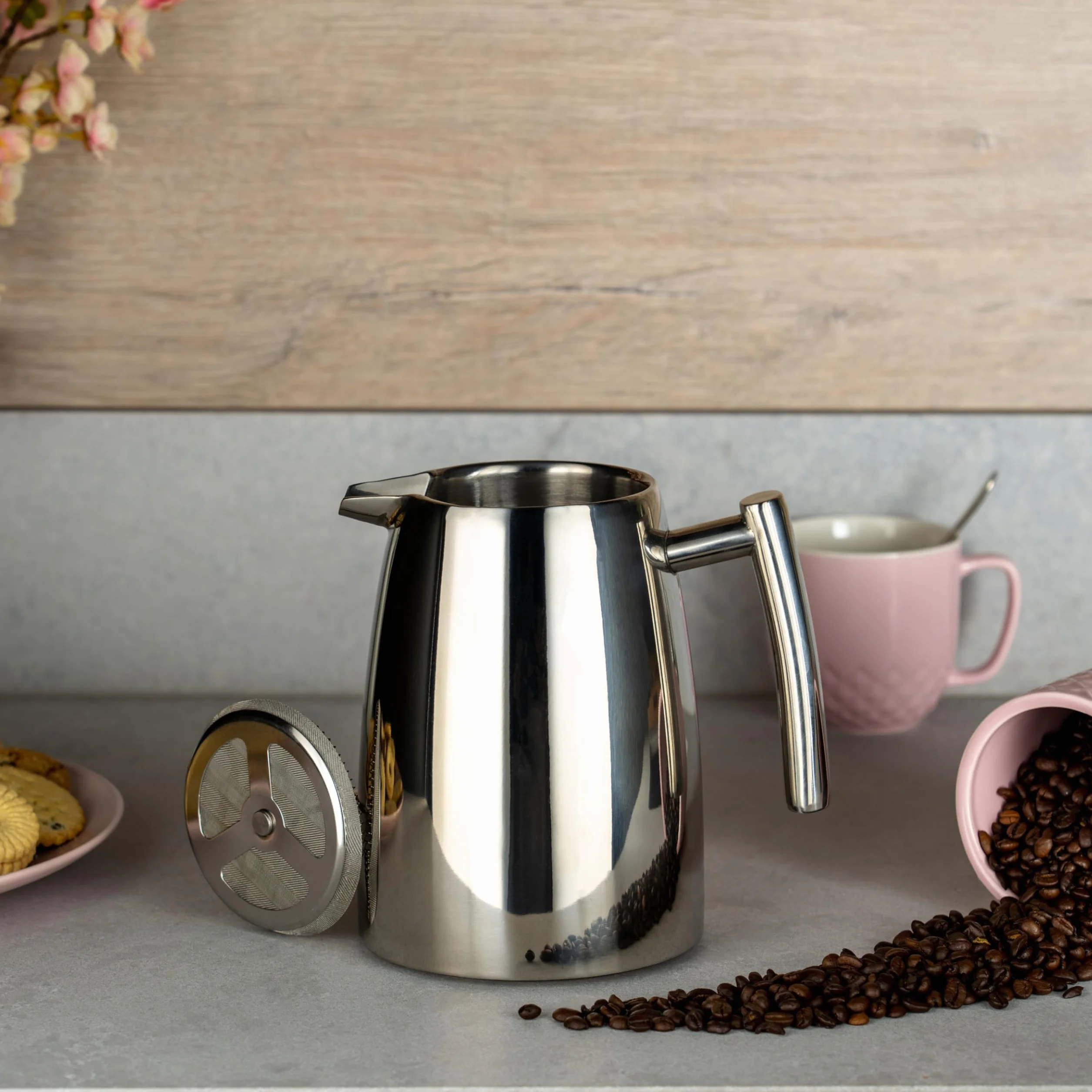 HFD-16 Belmont 16 filiżanek podwójne ścianki ekspres do kawy Cafetiere, wykończenie lustrzane, 2 litry
