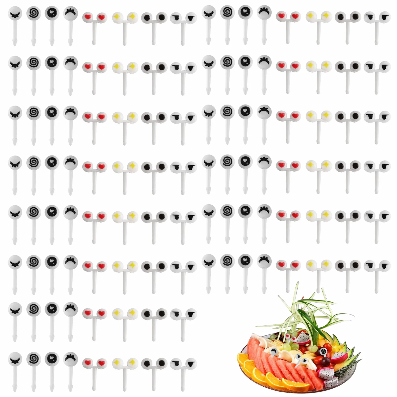 Plastikowe widelce do owoców, wielokrotnego użytku, mini oczki, urocze kostki do żywności, wykałaczka do ciasta, owoców, widelców deserowych, pudełko na lunch, akcesoria imprezowe, 200 szt