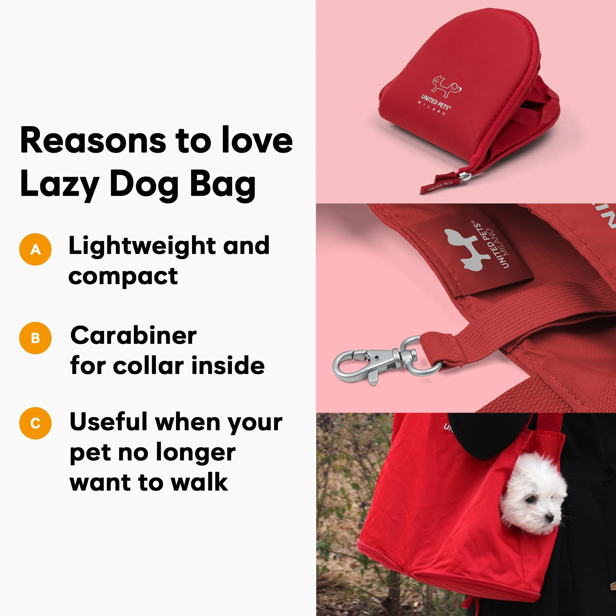 United PETS TP1801RS Lazy Dog torba do noszenia, składana, czerwona, 0,25 kg