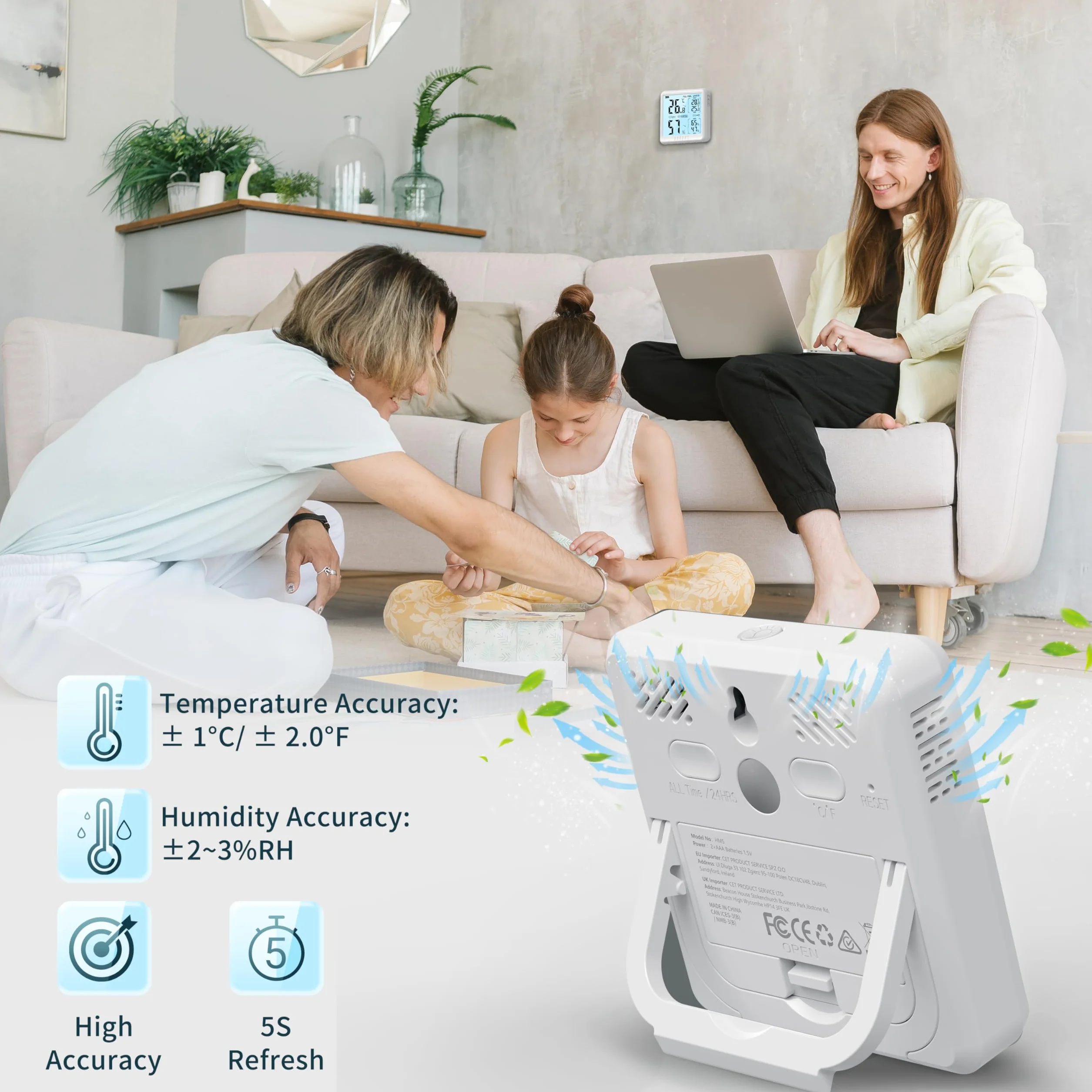 DOQAUS Cyfrowy Termometr Wewnętrzny Higrometr Profesjonalny Termo-higrometr środowiskowy z Dużym Ekranem LCD, 5s Szybka Reakcja na Pomiar Temperatury i Wilgotności dla Domu i Biura