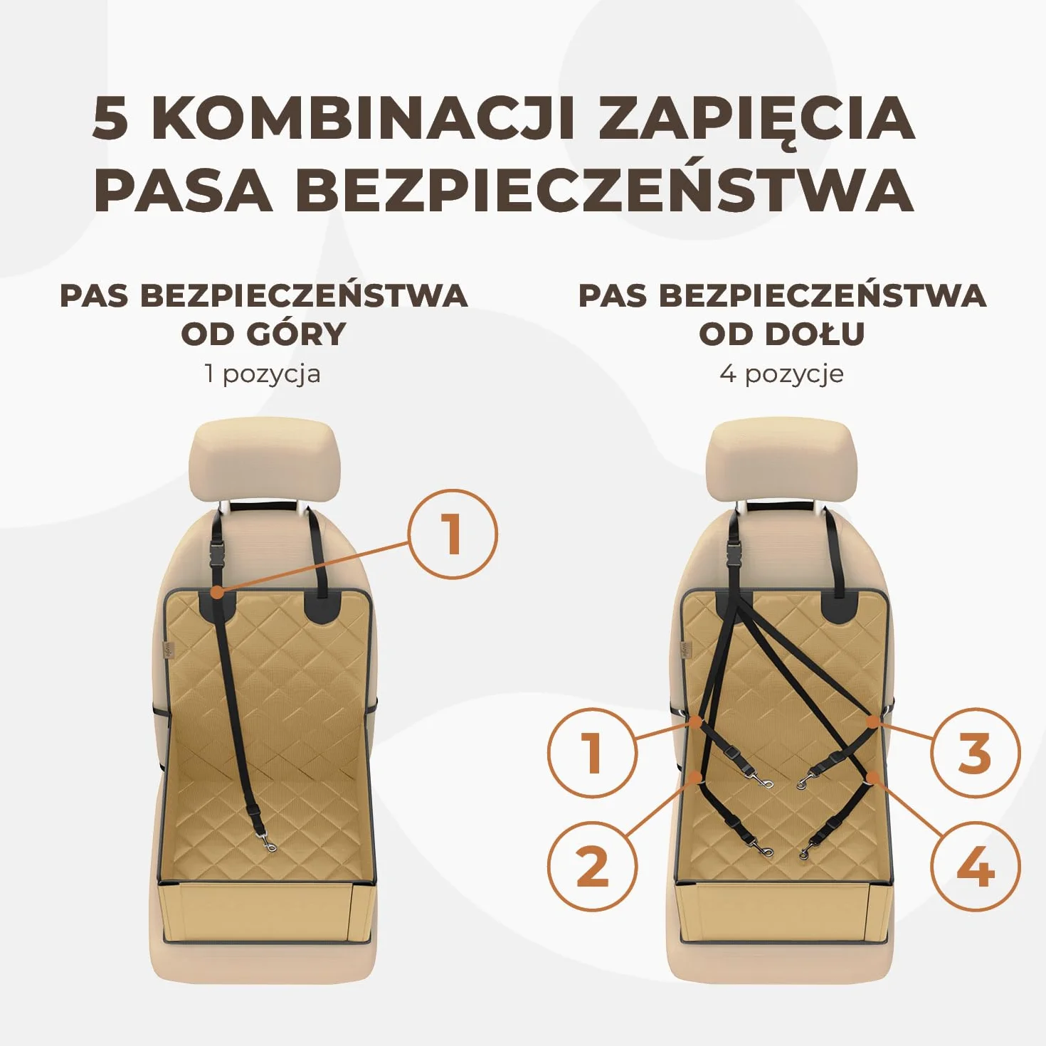 Fotelik Samochodowy dla Psa Wodoodporny Wzmocnione Ściany 3 Pasy Beżowy