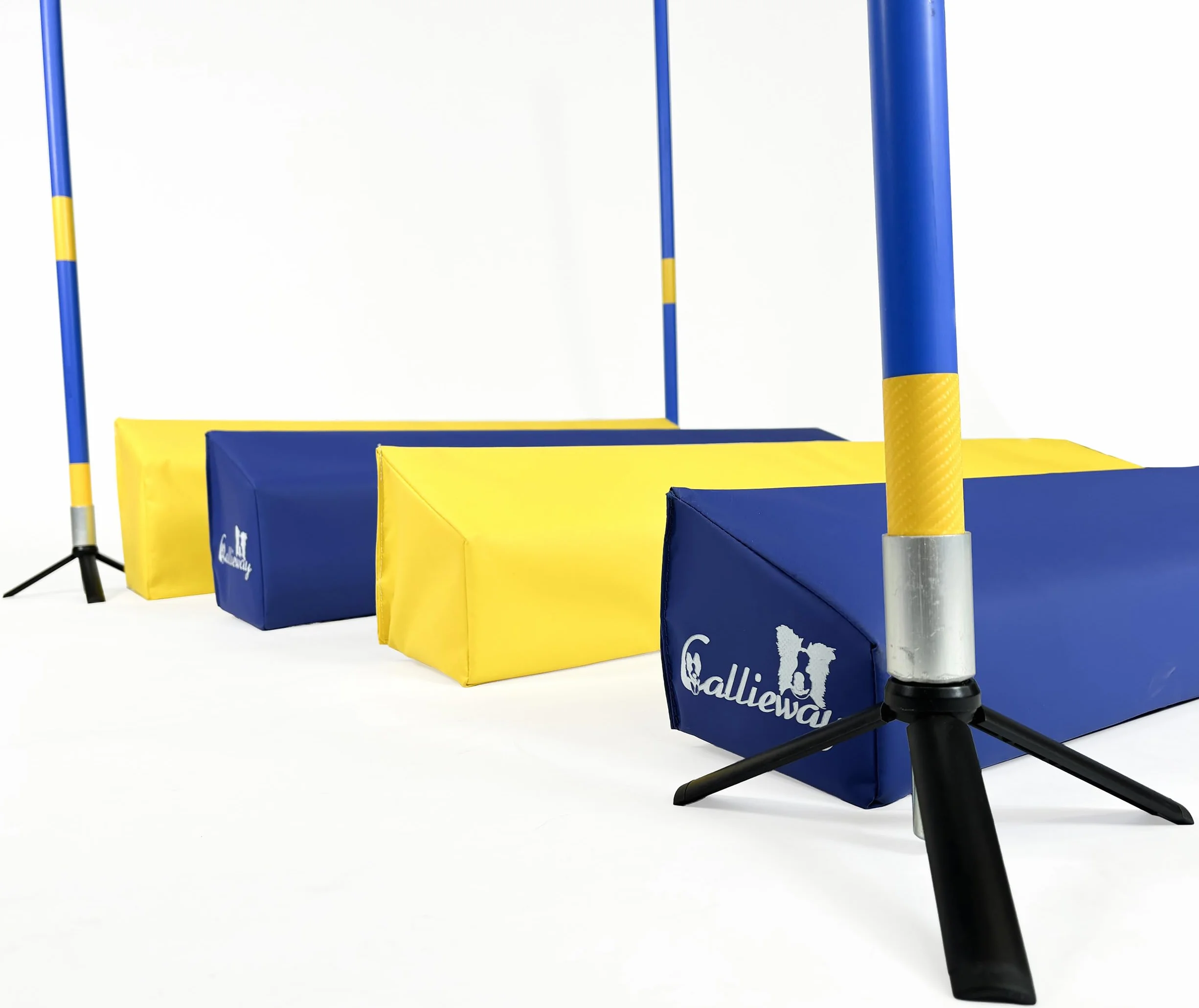 Callieway Agility Soft Skok w dalekim skoku SOSPIRI zgodny z FCI żółty niebieski zestaw 4 stojaki narożne