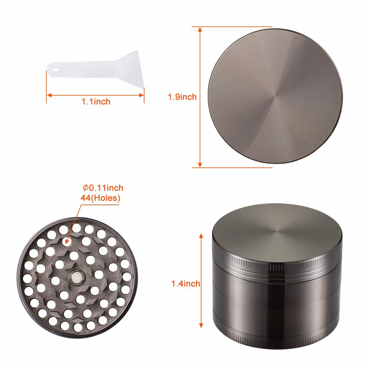 Lihao Grinder Crusher 4-częściowy zestaw młynków, stop cynku, ze skrobakiem do przypraw, ziół (mini, 5 x 3,5 cm, niklowo-czarny)