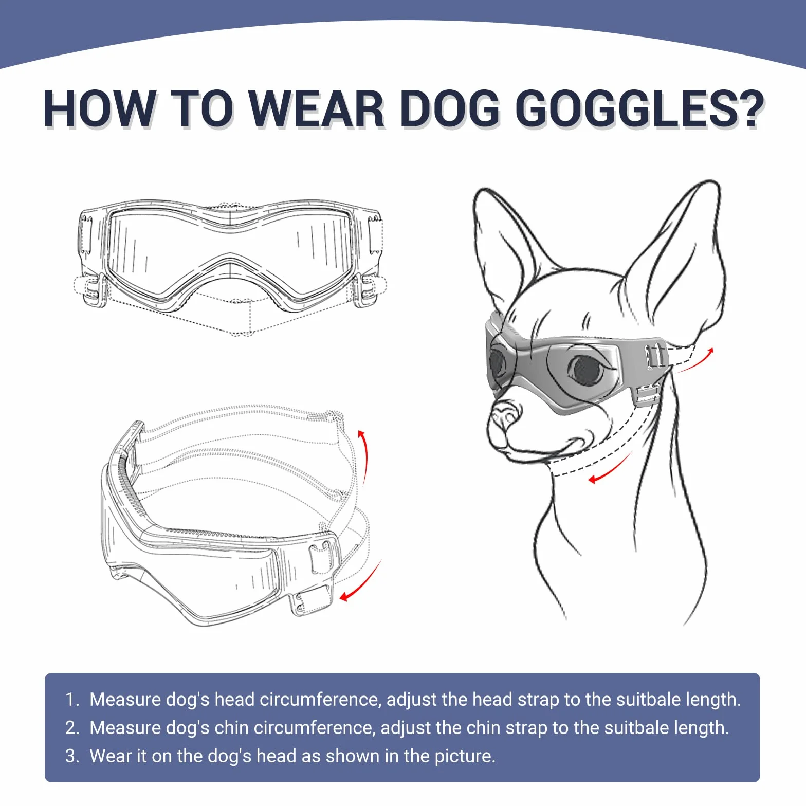 Gogle dla psów dla małych ras, odporne na promieniowanie UV, wiatroszczelne, ochrona oczu, okulary przeciwsłoneczne dla zwierząt domowych z regulowanymi paskami do jazdy / aktywności na