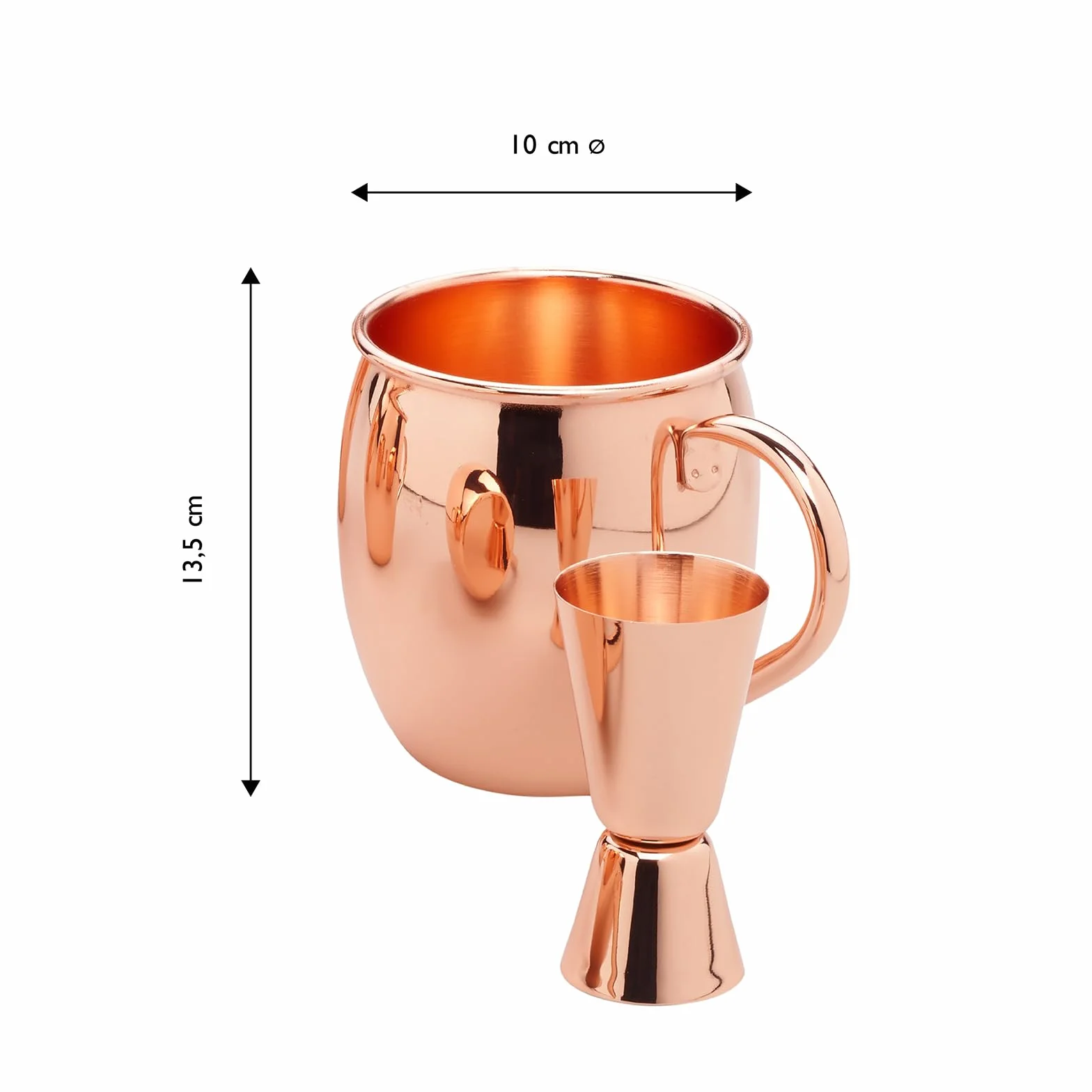 ECHTWERK Moscow Mule zestaw 13 kubków miedzianych ze stali nierdzewnej, składający się z 4 kubków miedzianych 500 ml, 4 podstawek, 4 słomek i 1 miarki 2 cl/4 cl, EW-MM-1714G