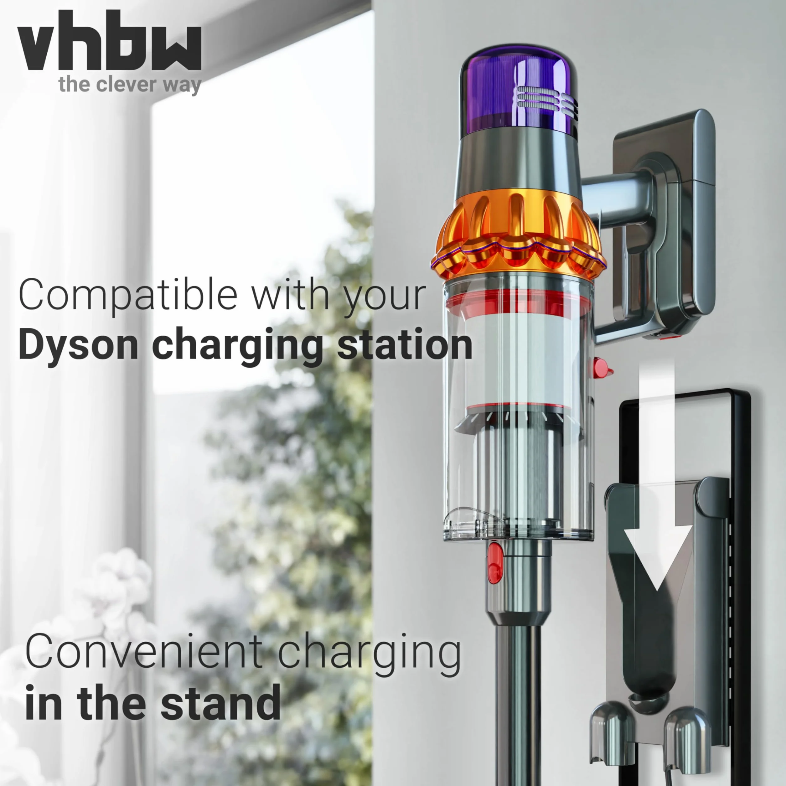 vhbw Stojak jako stabilny uchwyt, akcesoria do odkurzacza akumulatorowego Dyson V15 Detect Absolute, Detect Complete V12 slim, V11, V10, V8, V7, V6, z uchwytem na mopa, ciemnoszary