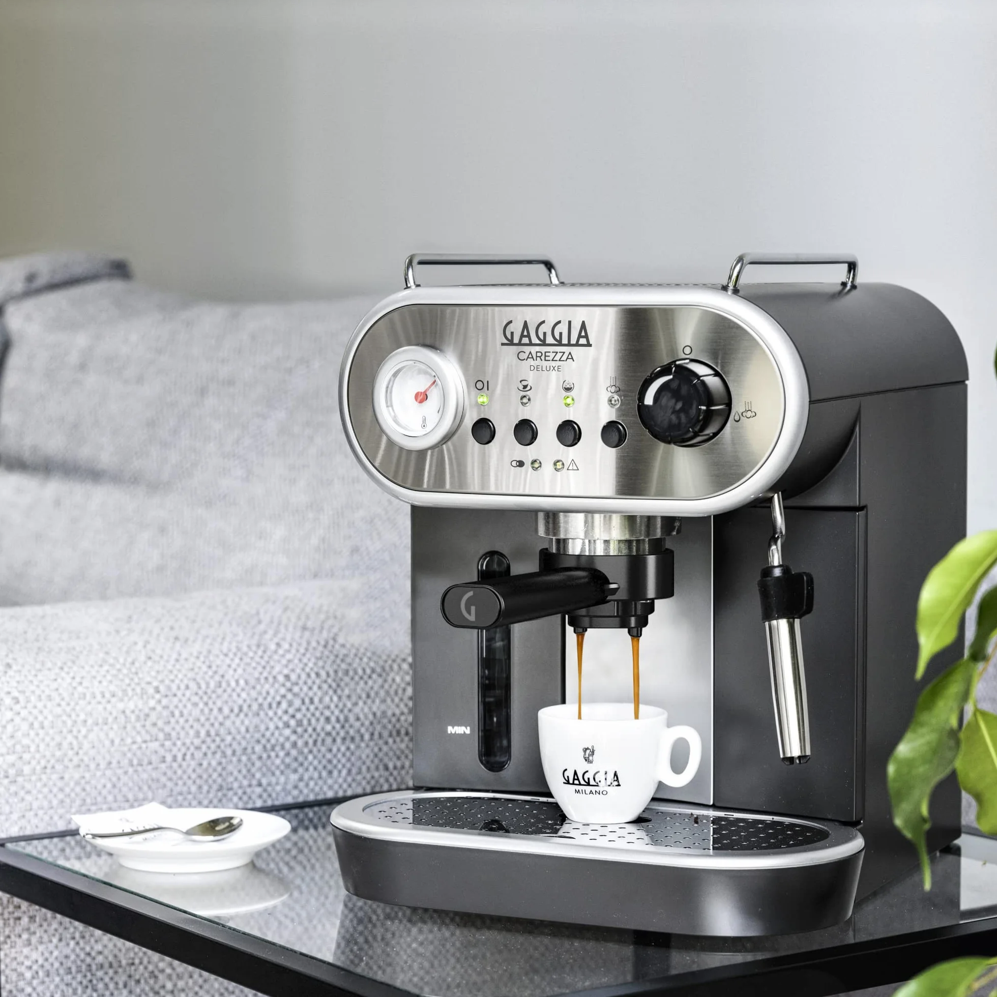 Gaggia RI8525/01 Carezza Deluxe Ręczny ekspres do kawy mielonej i strąków, 230V, 50Hz, 1900 W, szary/czarny